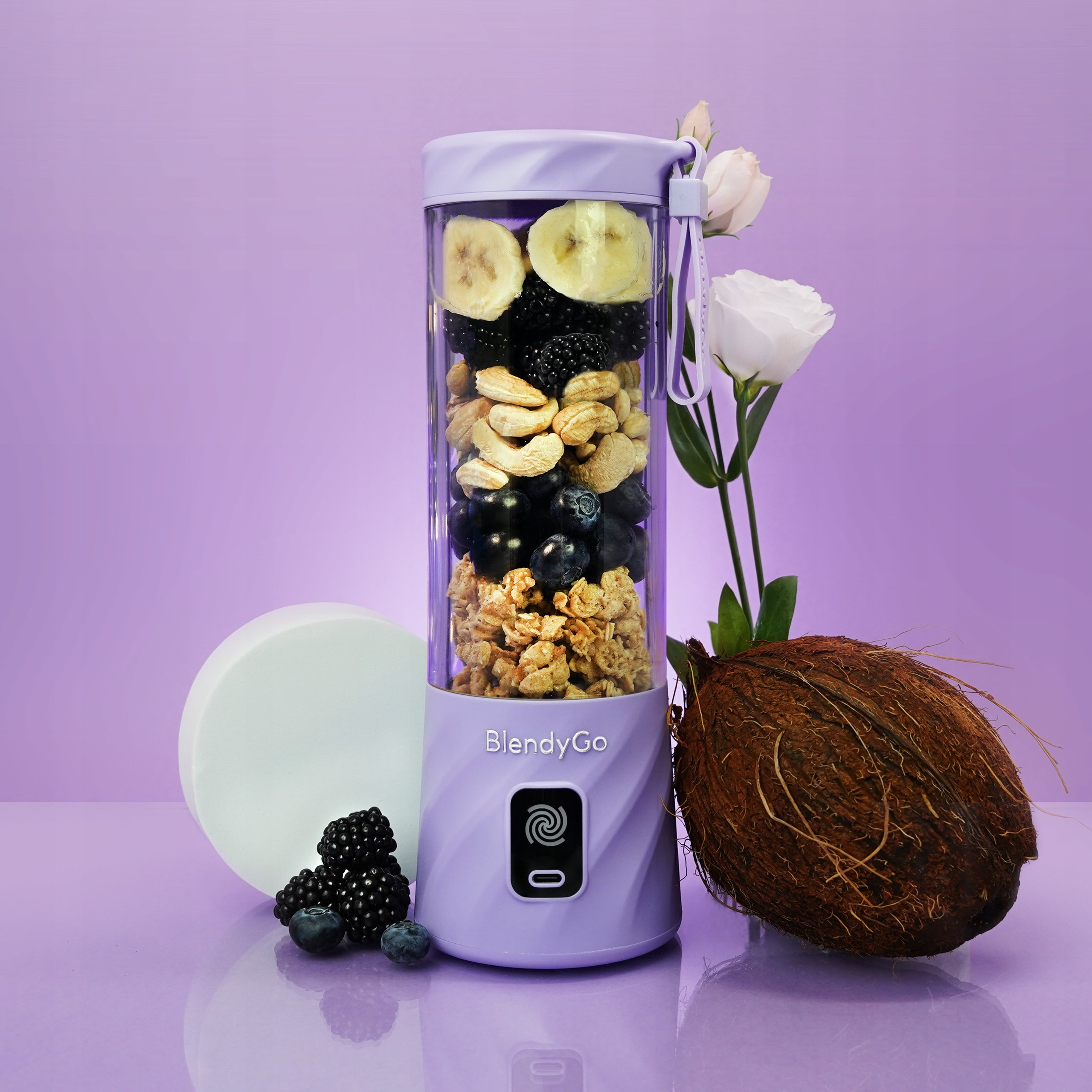 Cup Blender BlendyGo Smoothie Mixer 3 250 W Purple Packaging status original