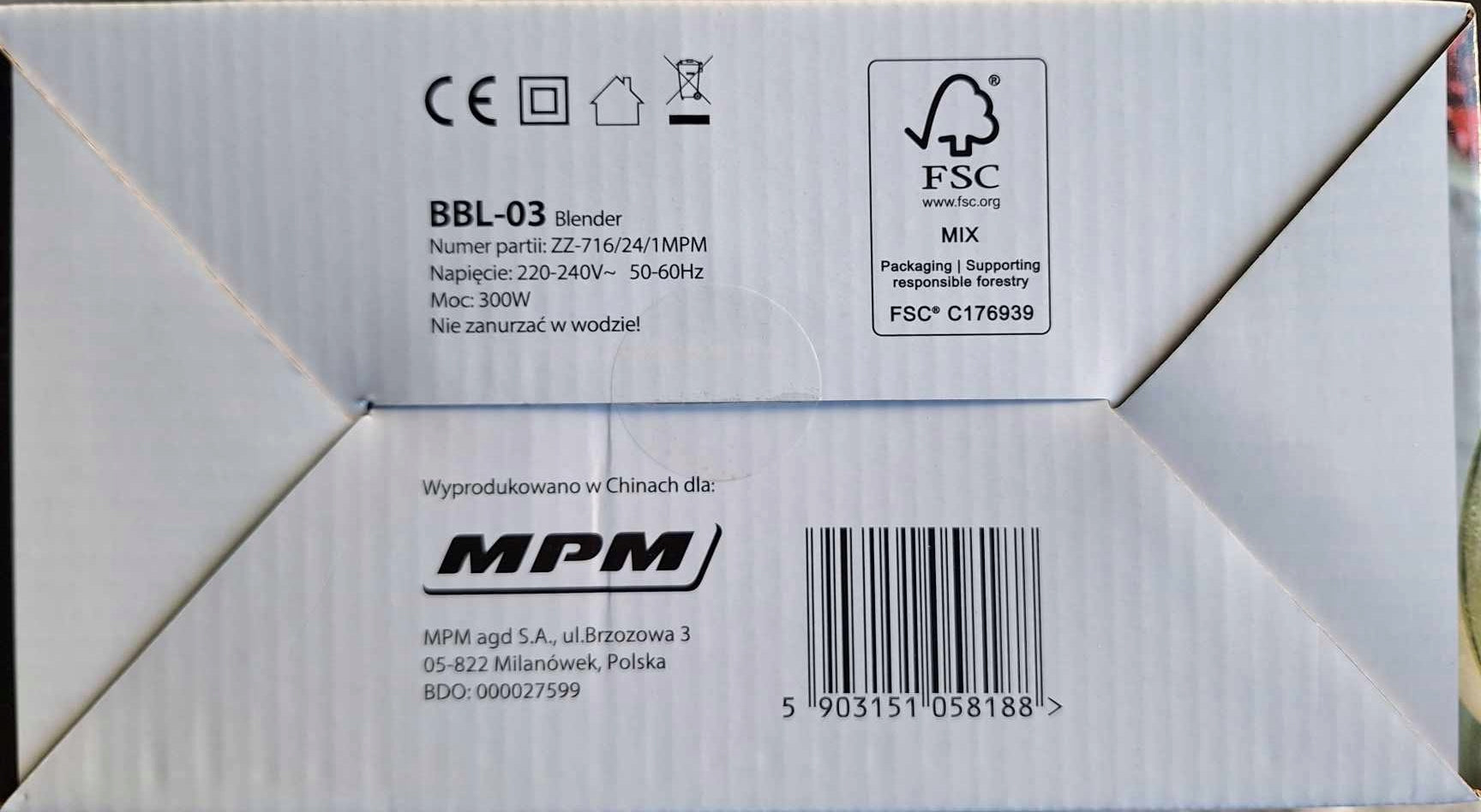 Cup blender MPM BBL-03 300 W red Manufacturer code BBL-03