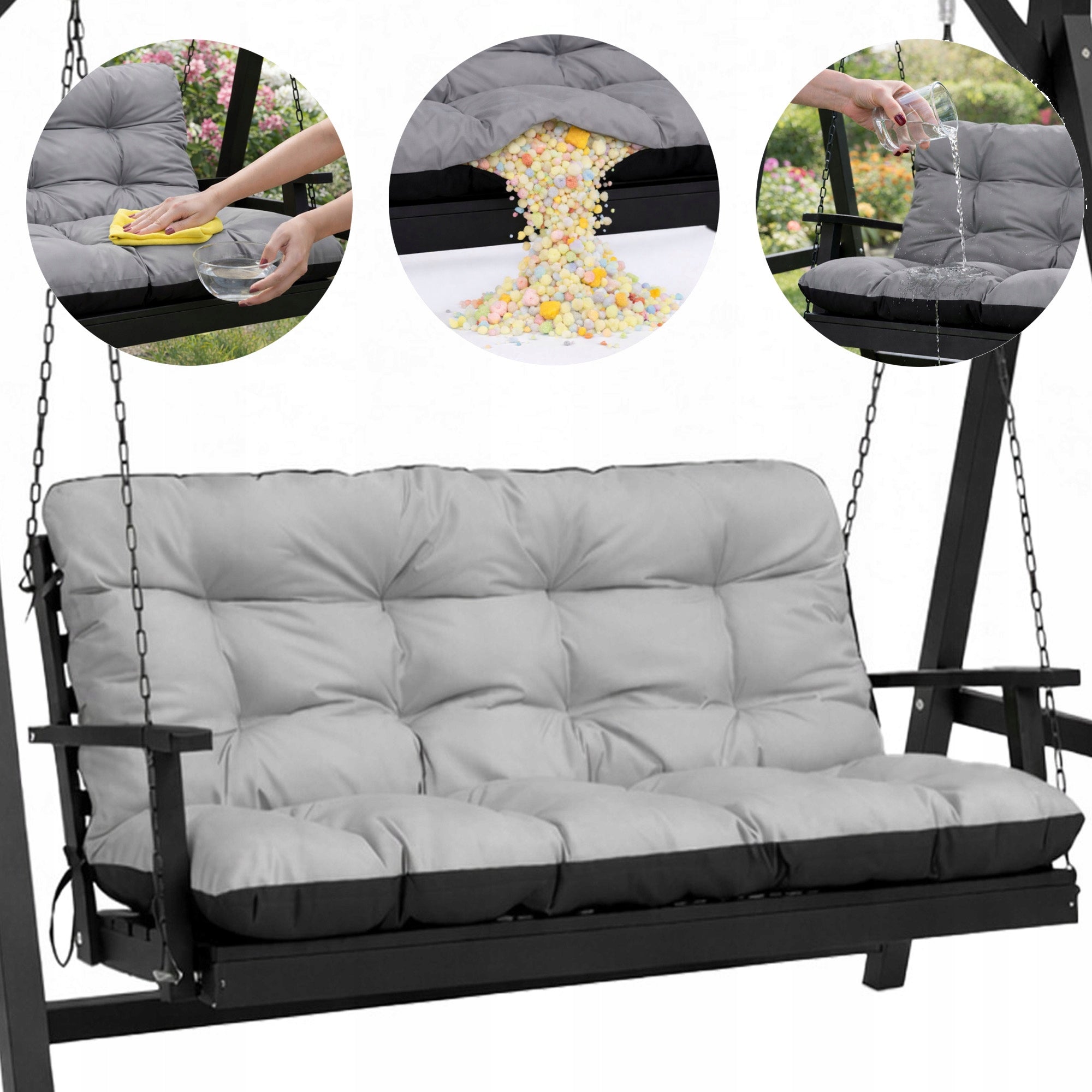 Cushion WATERPROOF for garden bench furniture swing pallet 140x60x50 grey