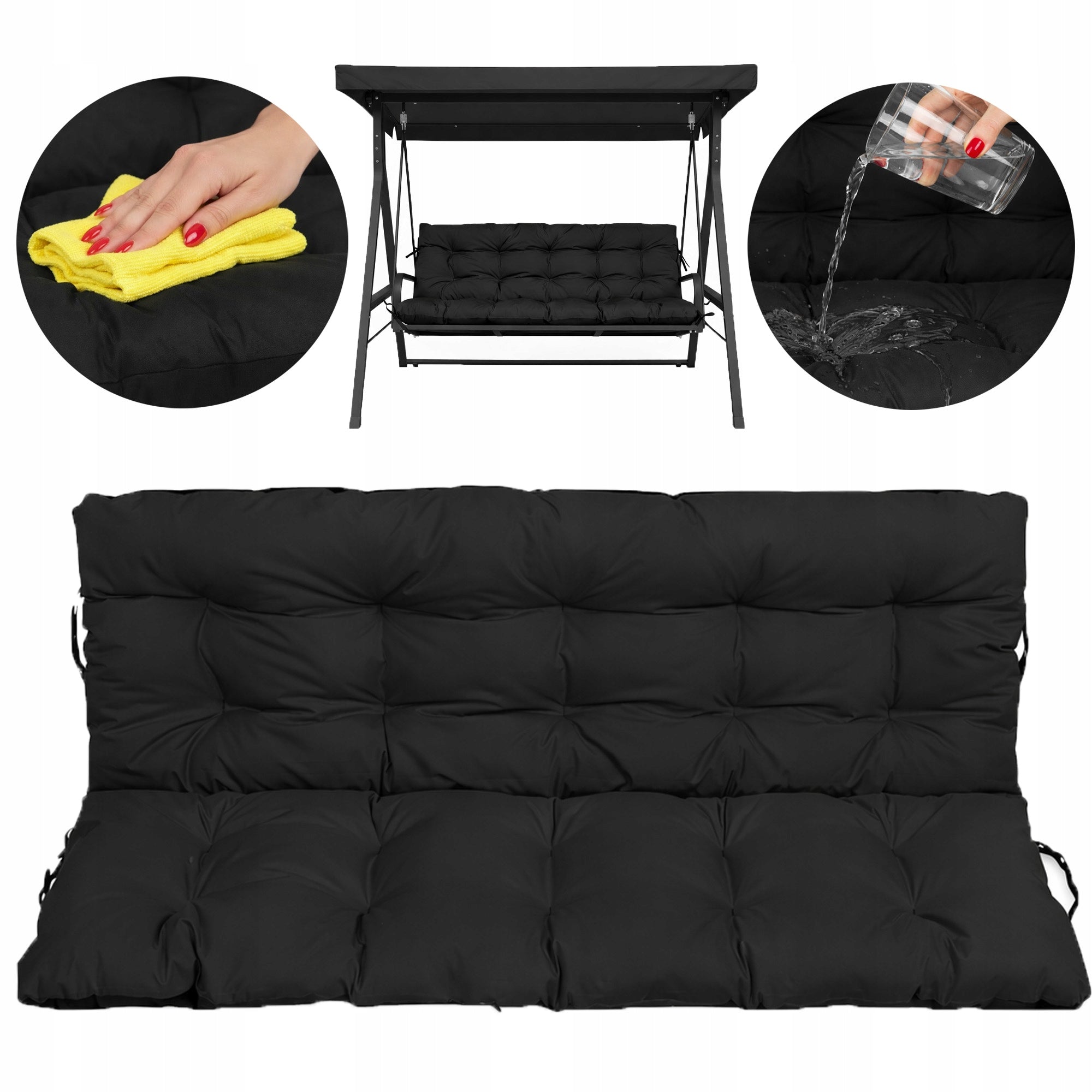Cushion WATERPROOF for garden bench swing soft 180x60x50 BLACK