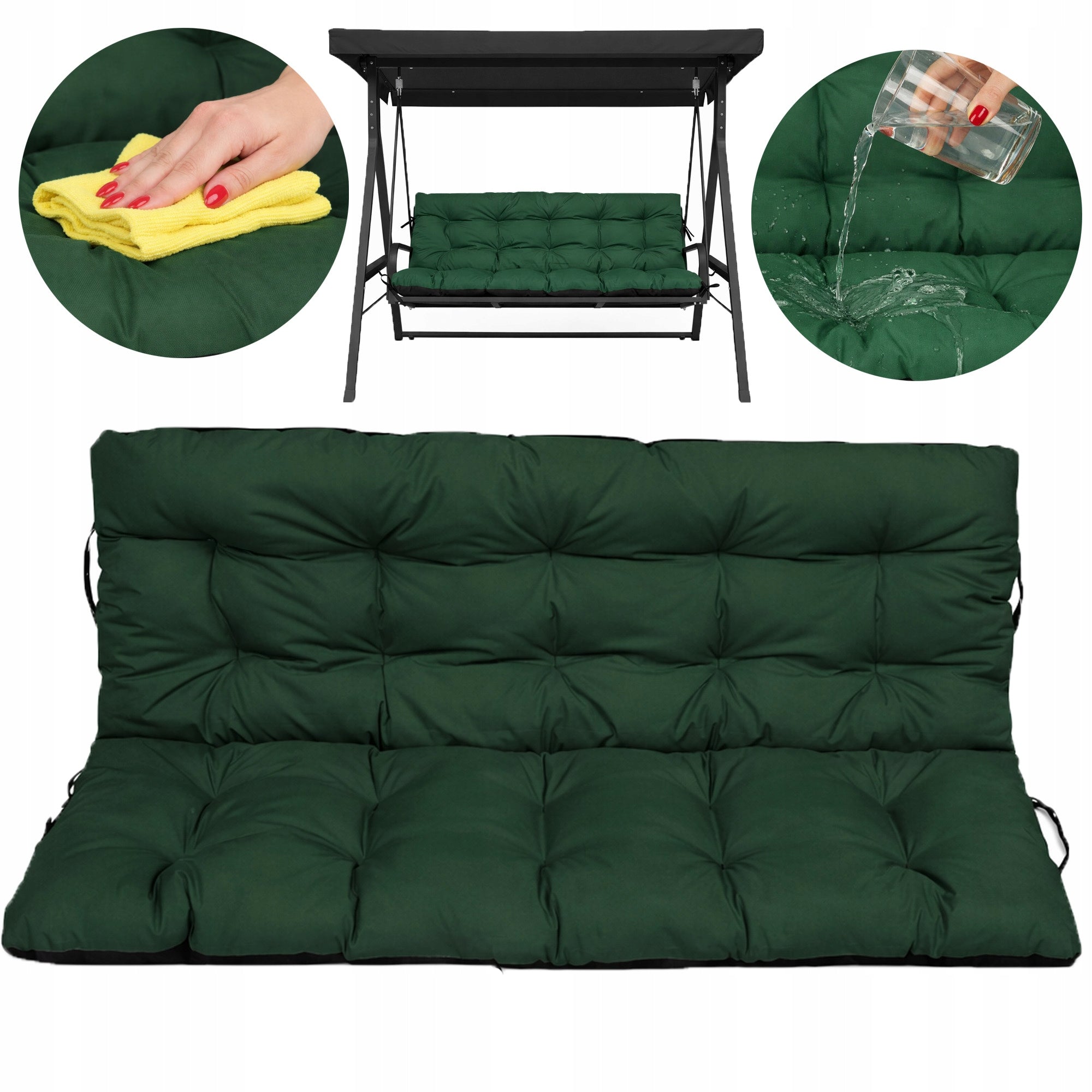 Cushion WATERPROOF for garden bench swing soft 180x60x50 GREEN CIEM