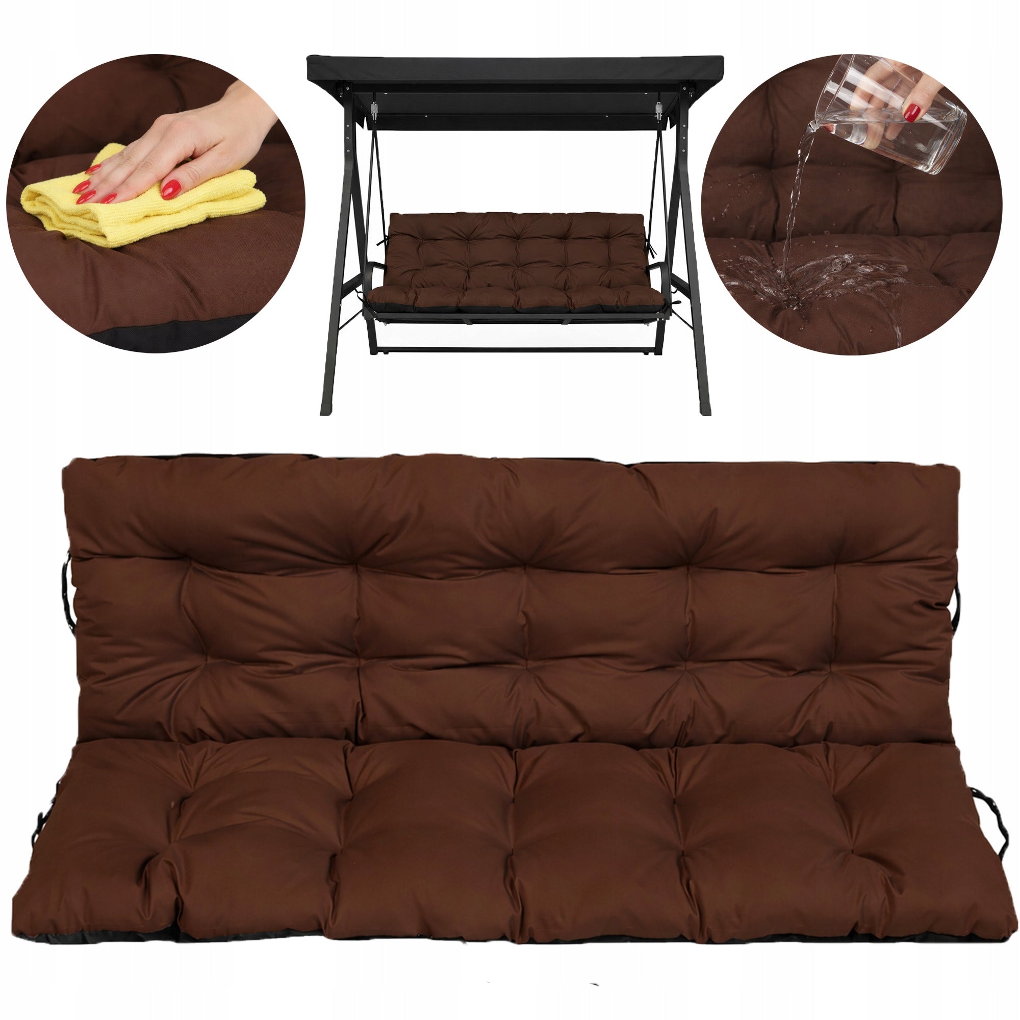 Cushion WATERPROOF for garden bench swing soft thick 180x60x50 BRONZE