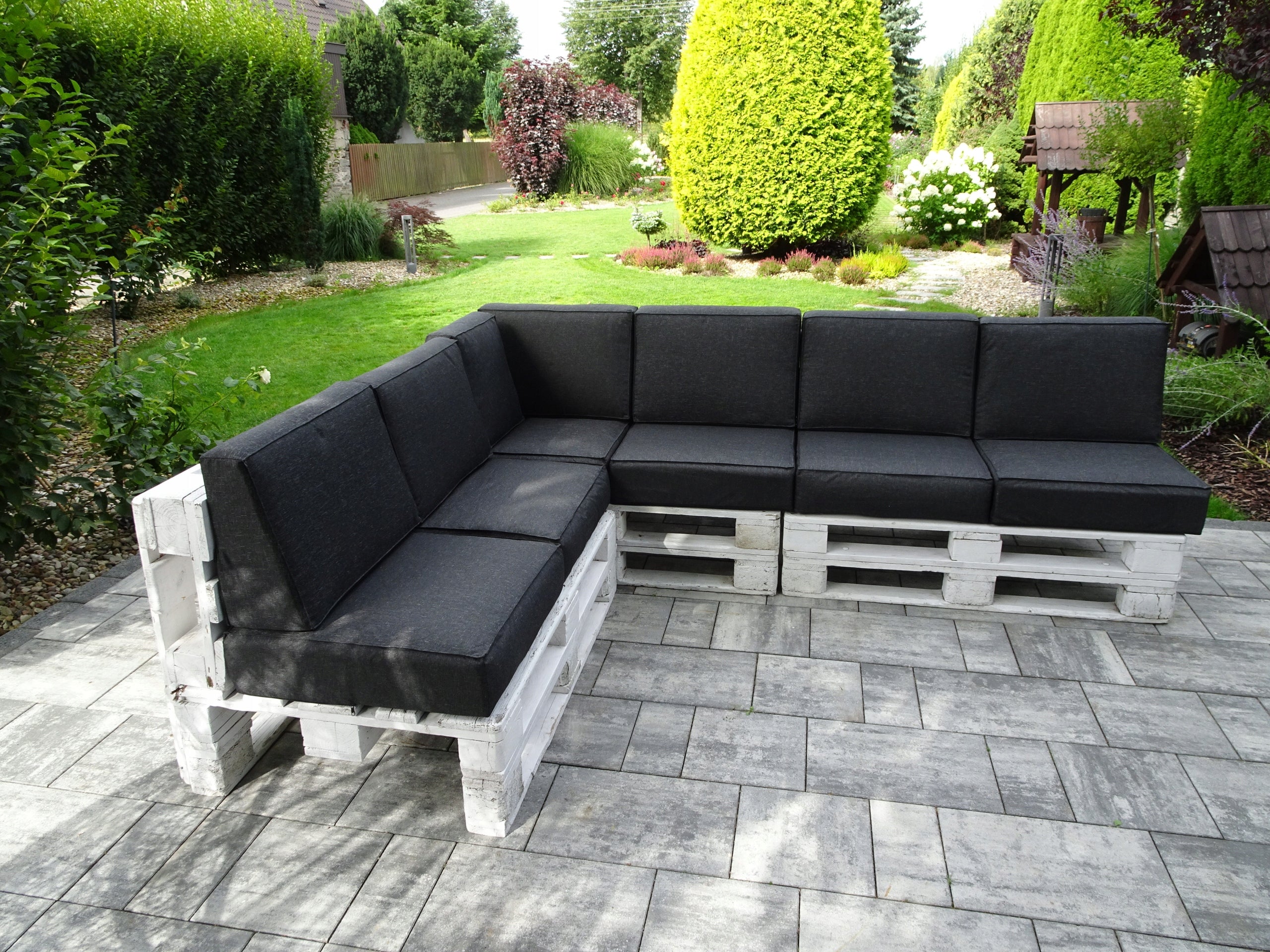 Cushions for three EURO- PALLETS set 13 pcs. seat 60 x 60 Silver BLACK Pillow width 60 cm