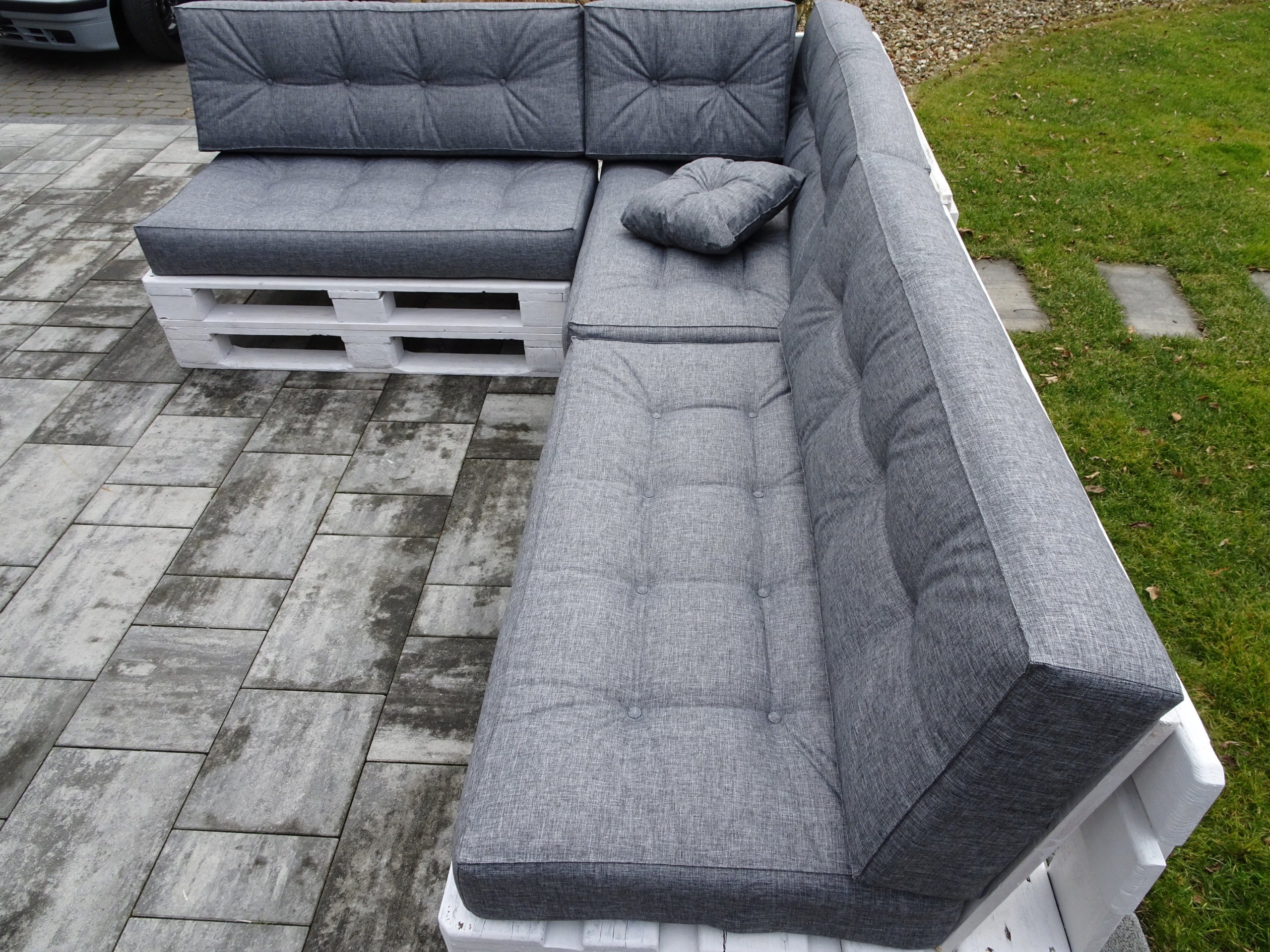 Cushions for three PALLETS set 8 pcs 120 X 60 grey STRAIGHT BACKREST Cushion thickness 15 cm