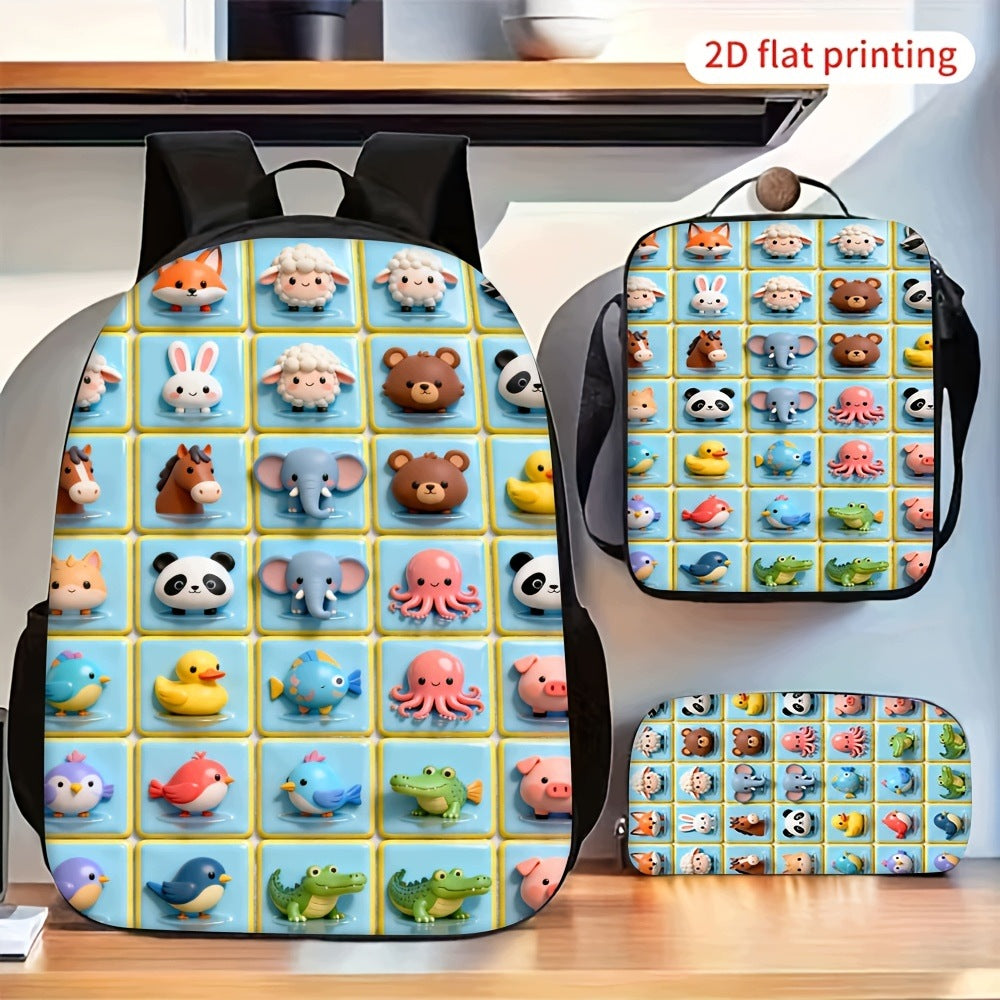 Cute Cartoon Animal Backpack with Two Pouches Set