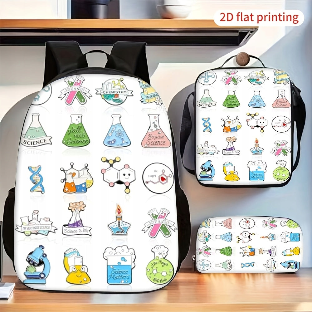 Cute Cartoon Chemistry Science Experiment Backpack Set Lunch Bag Pencil Case