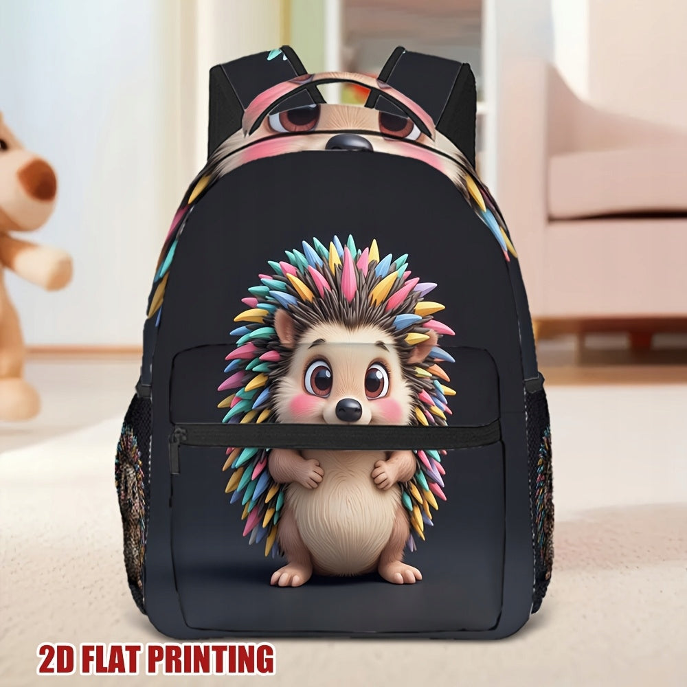 Cute Hedgehog Print Casual Backpack for School Work