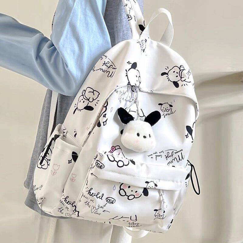 Cute Ins Girl Backpack for Students Large Capacity with Dog Ornament Color white