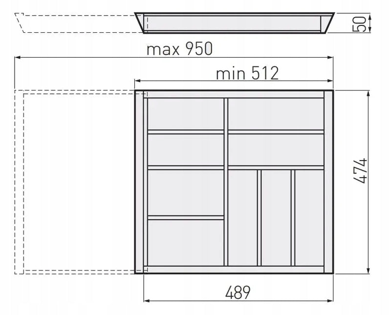 Cutlery insert for the drawer, Wooden, Beech, adjustable, 60-100cm GTV Length 47.4 cm