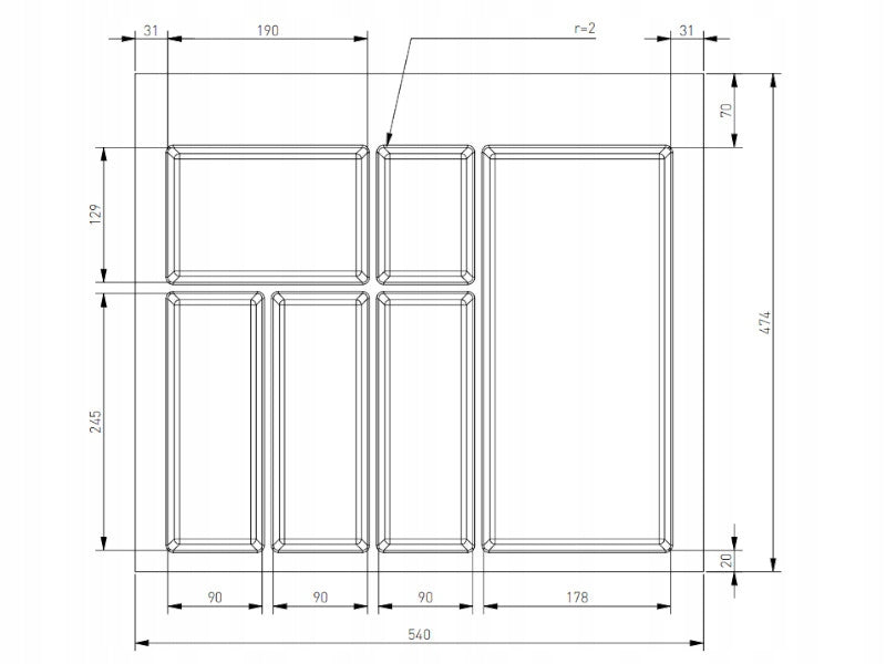 Cutlery organizer GTV drawer insert 60 anthracite axispace 540x474 mm Brand GTV