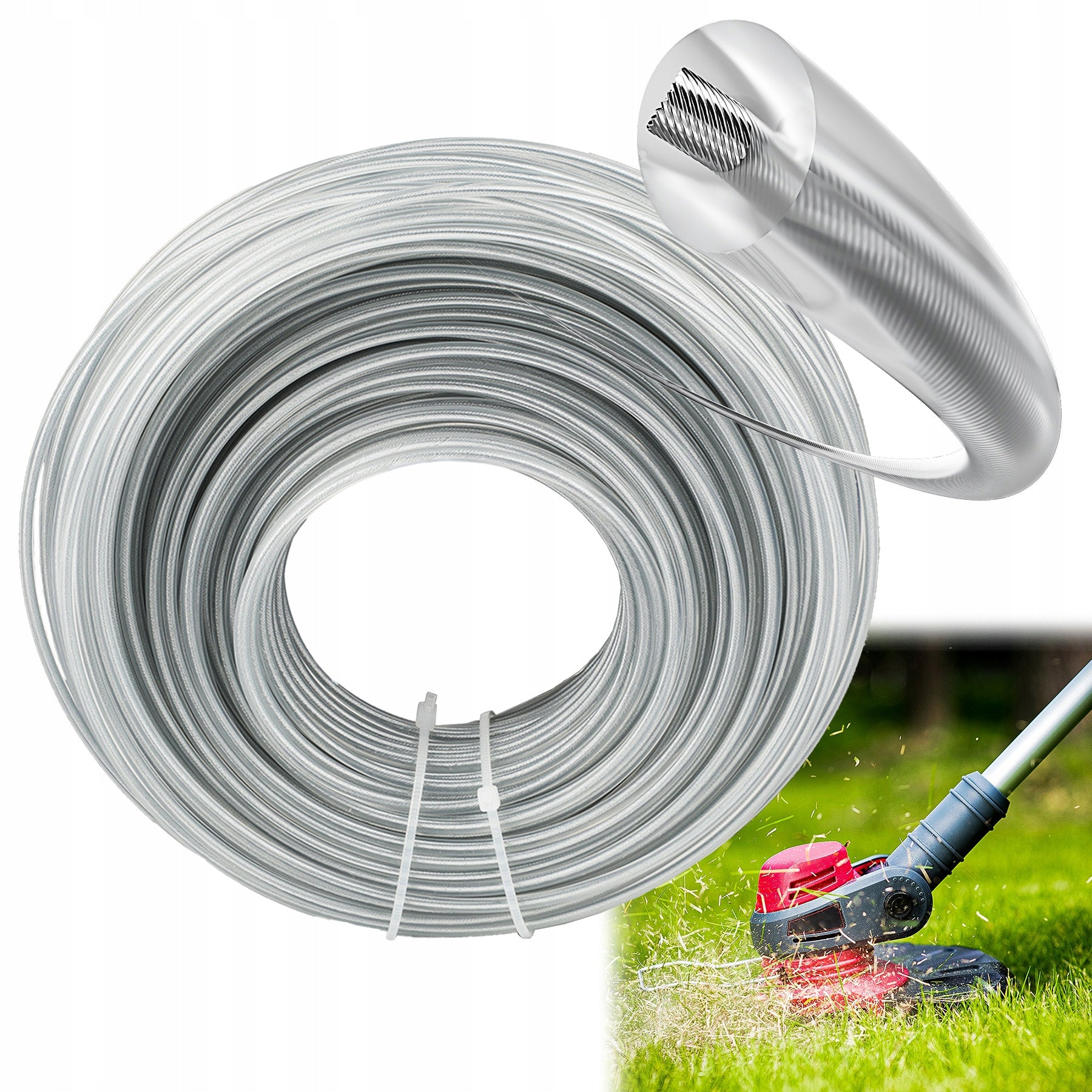 Cutting line with wire 3 mm 50 m for trimmer scythe reinforced