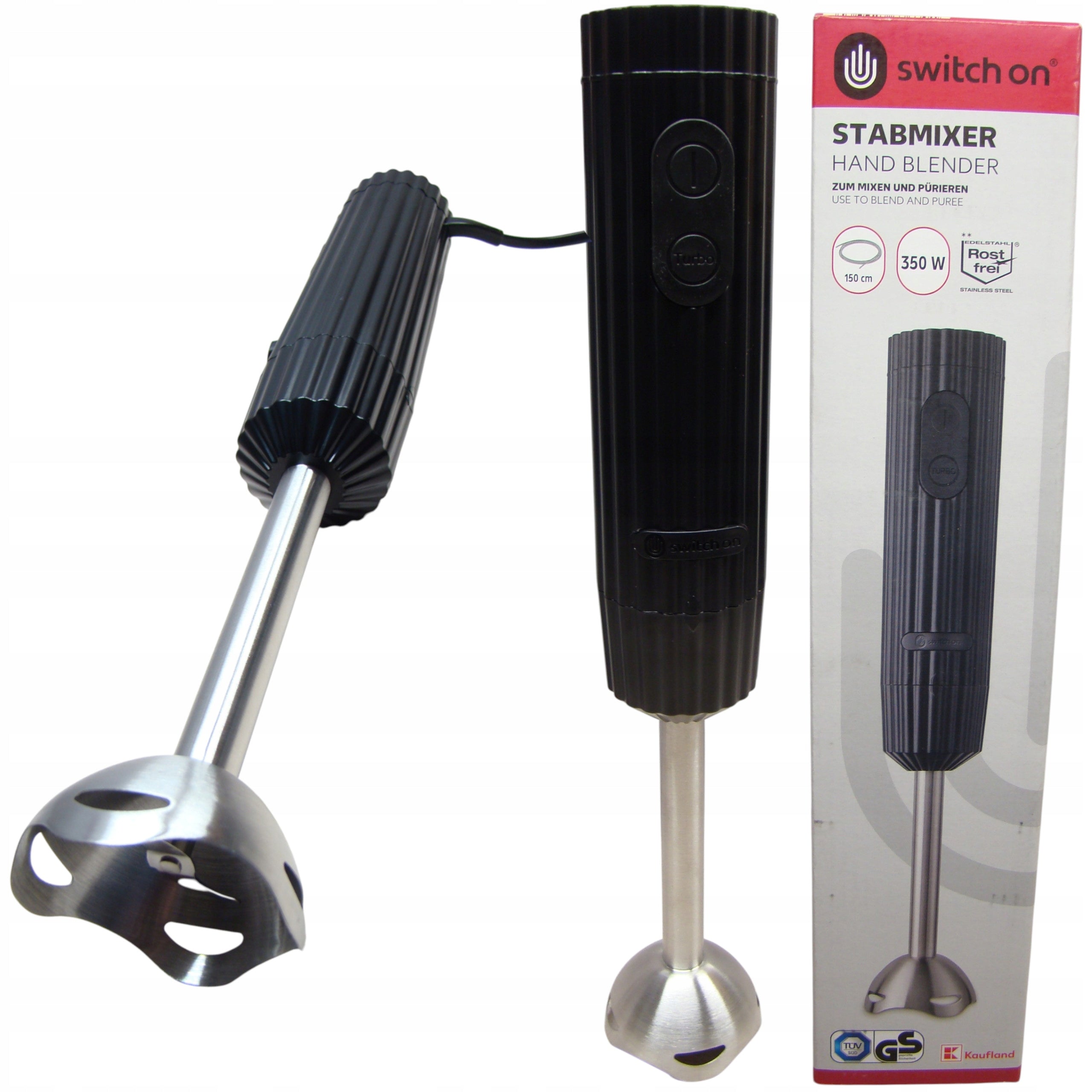 Czarny Blender ręczny 350W Switch On Turbo stal nierdzewna 2 prędkości