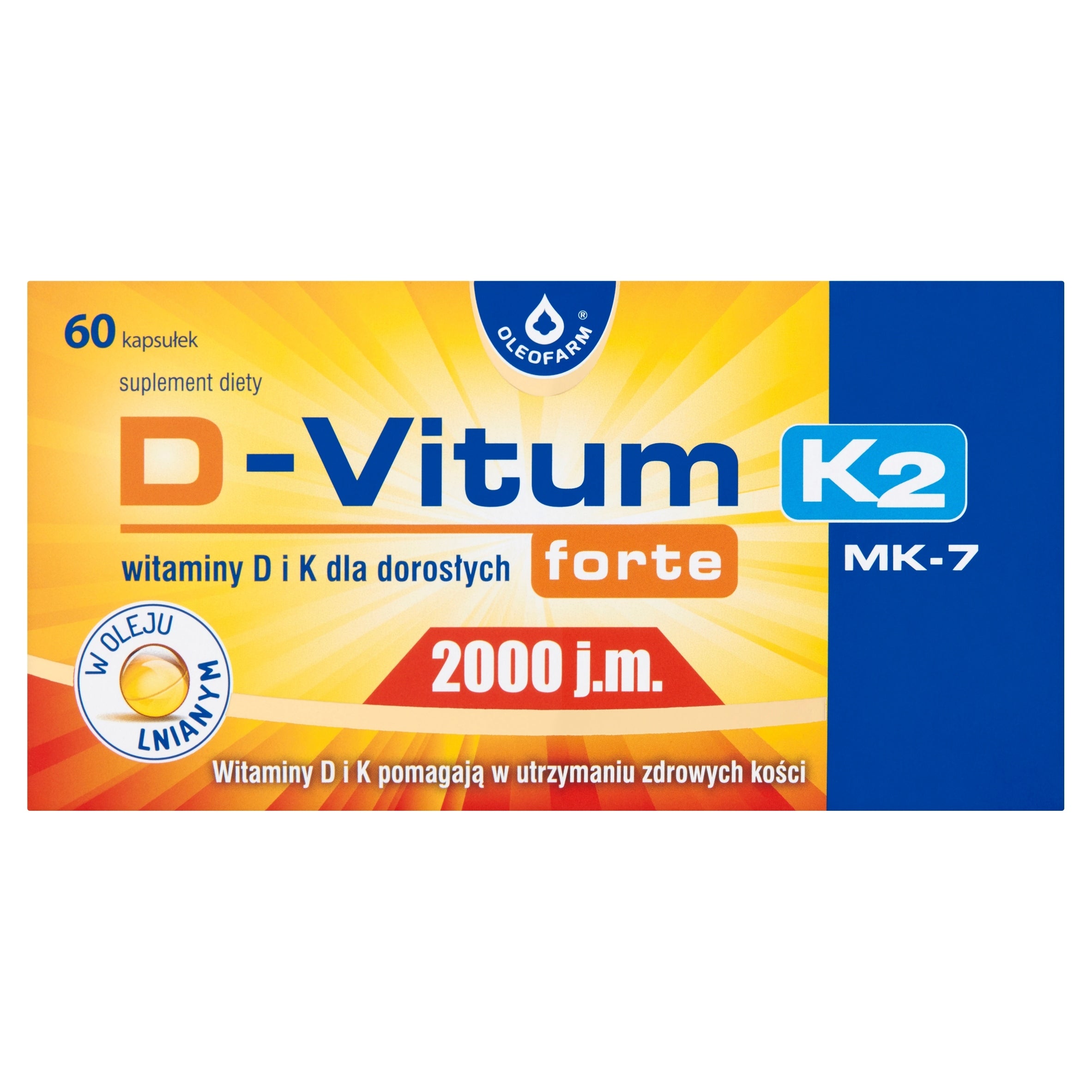 D-Vitum Forte 2000 IU K2 MK-7 60 capsules Packaging status original