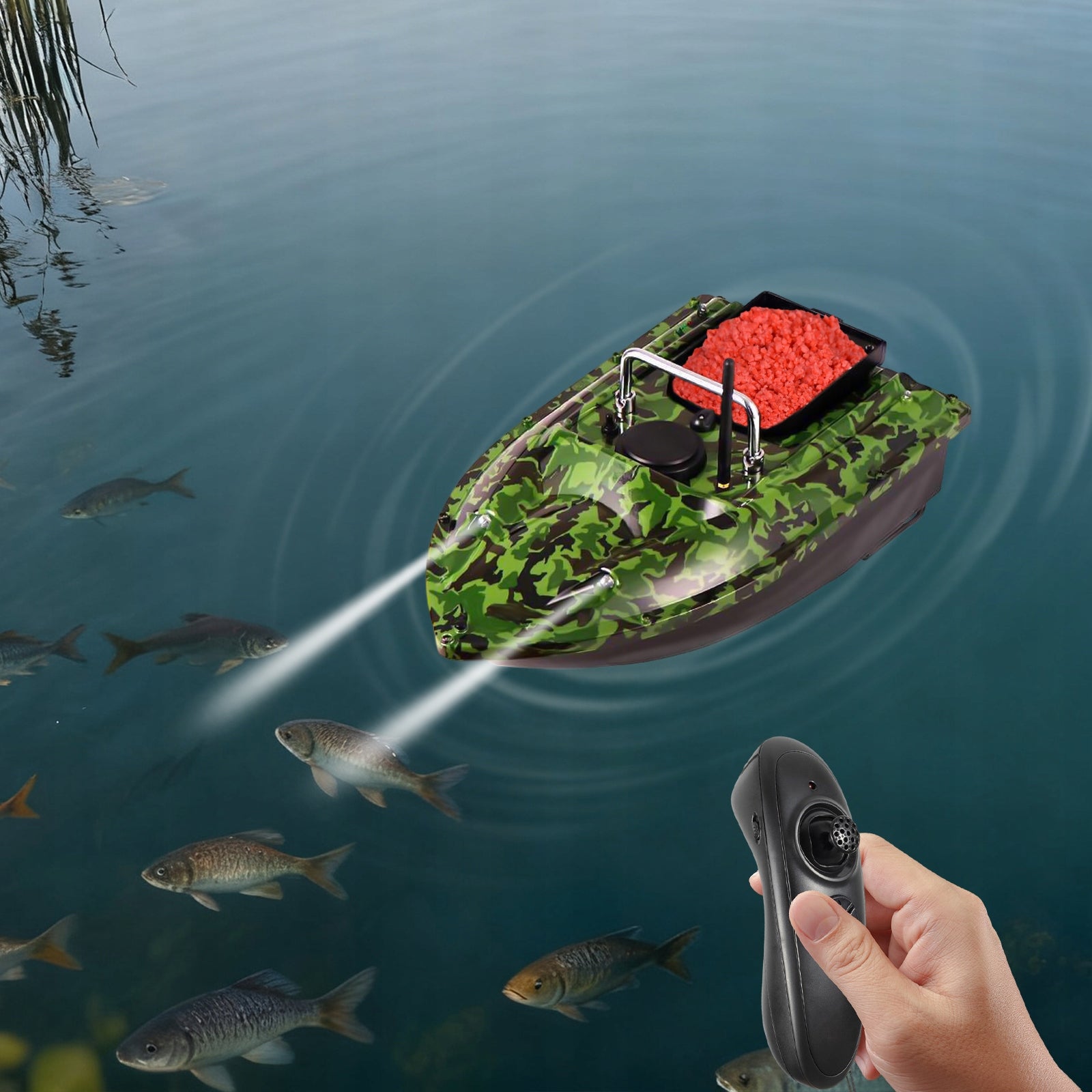 D16 Fishing Bait Boat with 500m Remote Control 1.5kg LED Lights Range 800 m