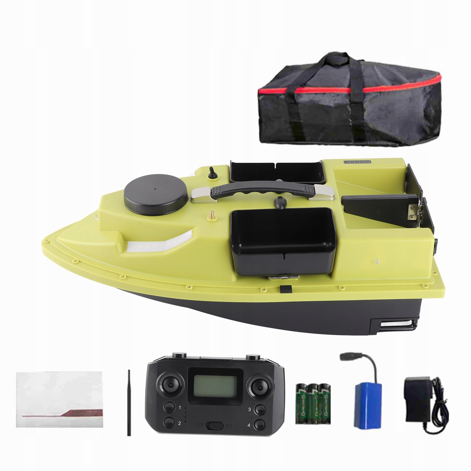 D19 Smart Bait Boat, 4 Compartments, GPS, LED, Yellow, 12000mAh
