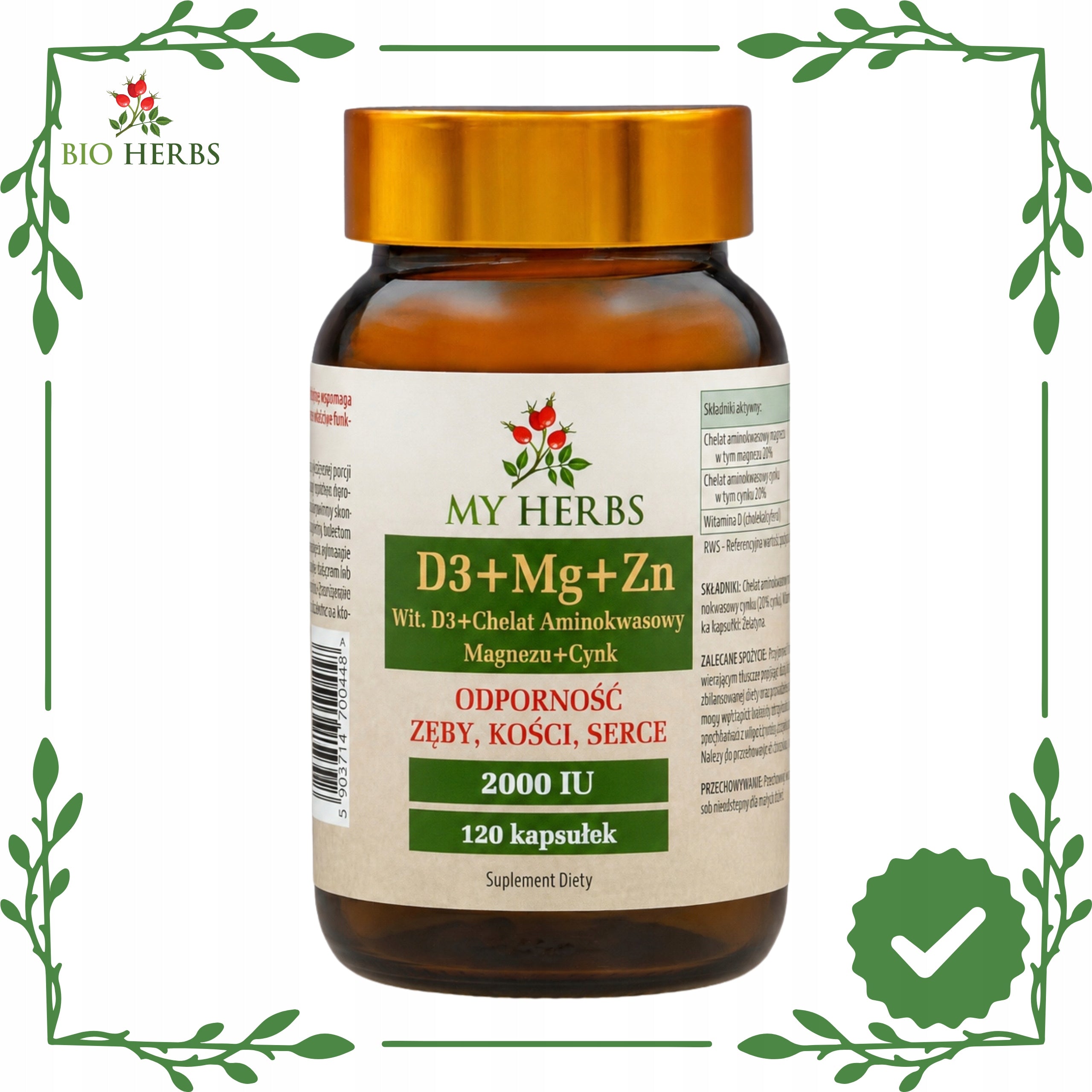 D3 + Mg + Zn 120 KAPS. VITAMIN D3 + MAGNESIUM + ZINC Packaging status original