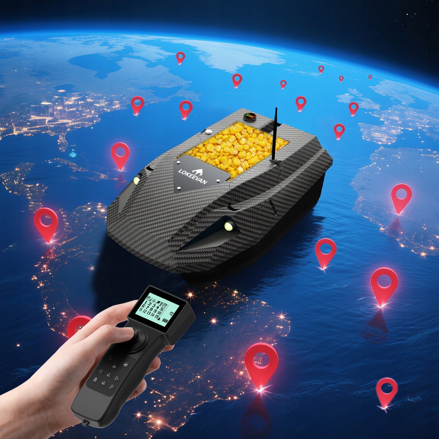 D50B GPS Remote Control Bait Boat 12V 1.7m/s 2x 15600mAh 2kg Load Maximum load 2000 g