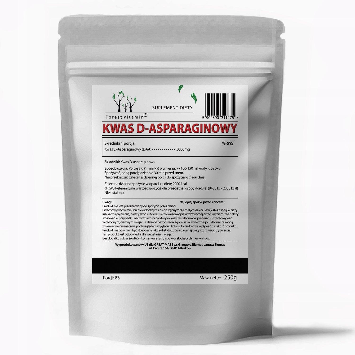DAA D-ASPARTIC ACID PURE 250g TESTOSTERONE ENERGY STRENGTH 83 SERVINGS Expiration date not specified