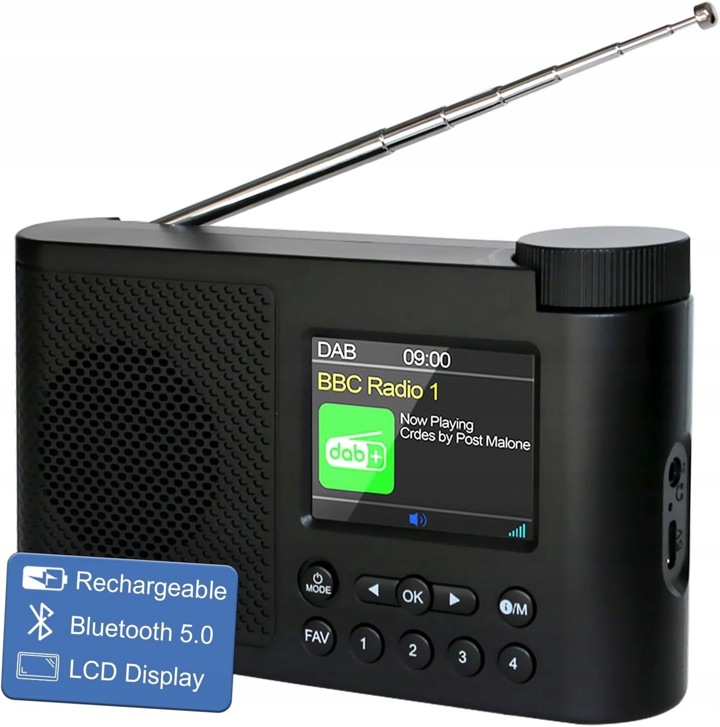 DAB+ Bluetooth Radio Portable Rechargeable FM Alarm Clock USB-C
