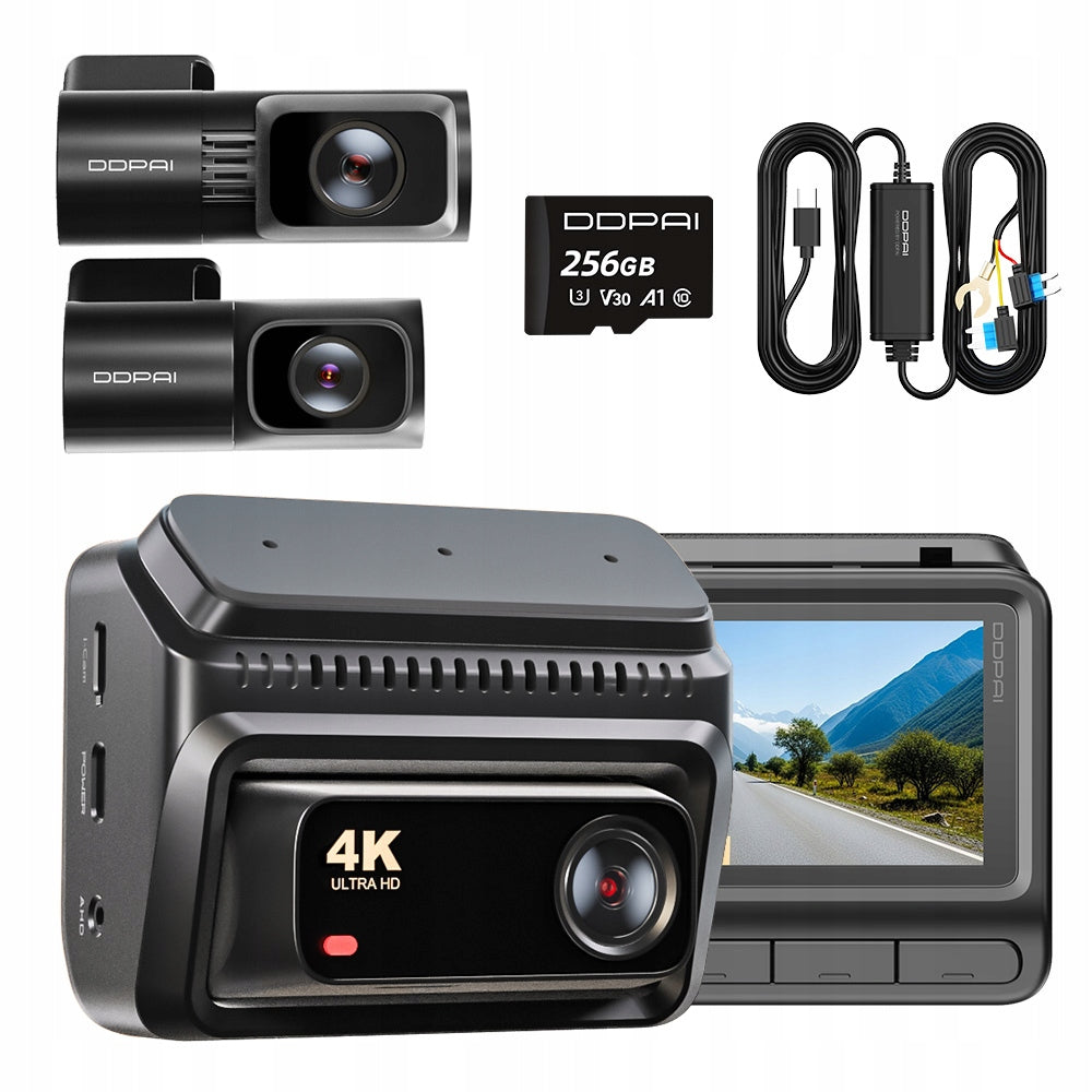 DASH CAM DDPAI Z60T 4K FRONT REAR INTERIOR + 256GB + HARDWIRE KIT