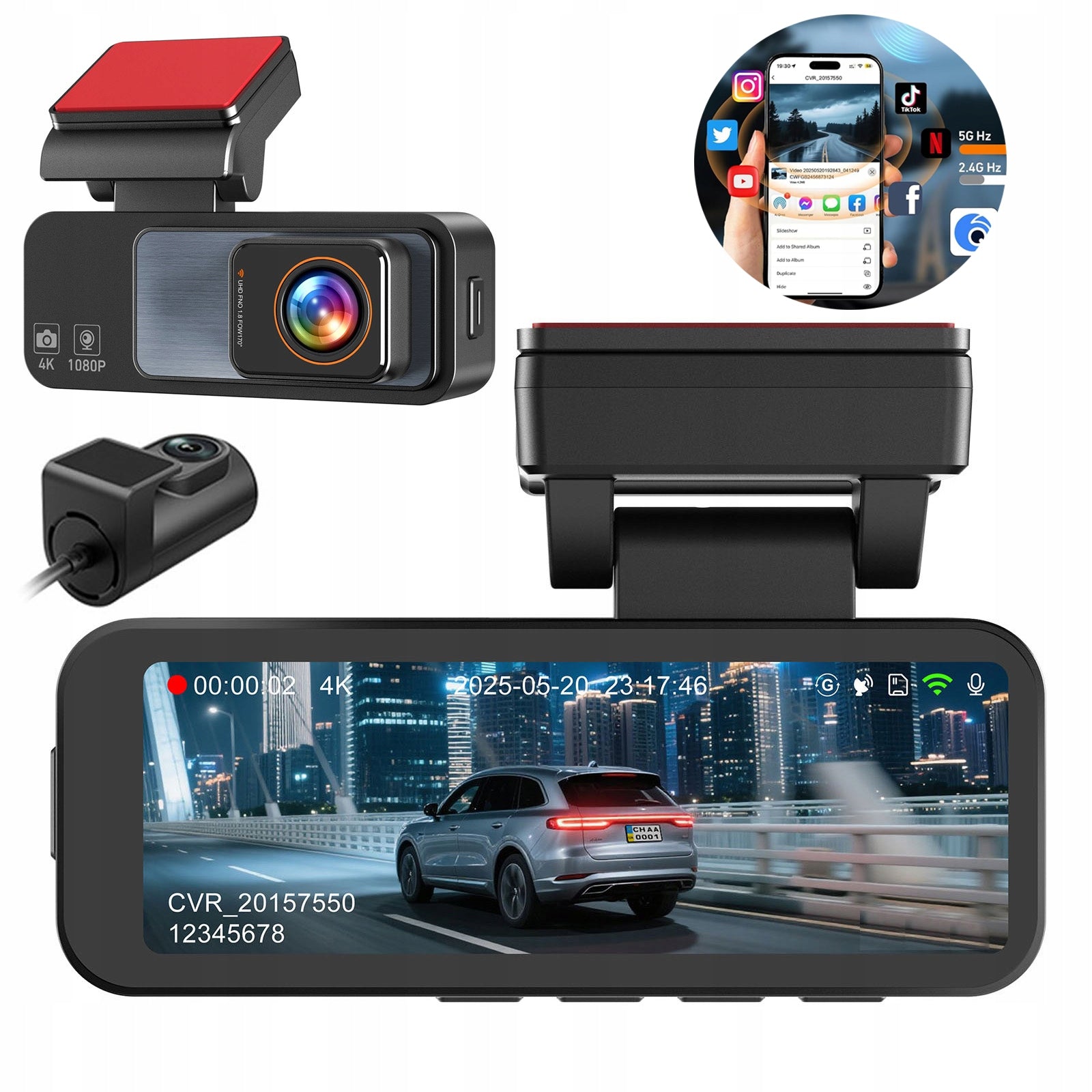 DASHCAM DASH CAM VIDEO RECORDER REVERSING CAMERA 4K+FHD CMOS IMX335 SENSOR