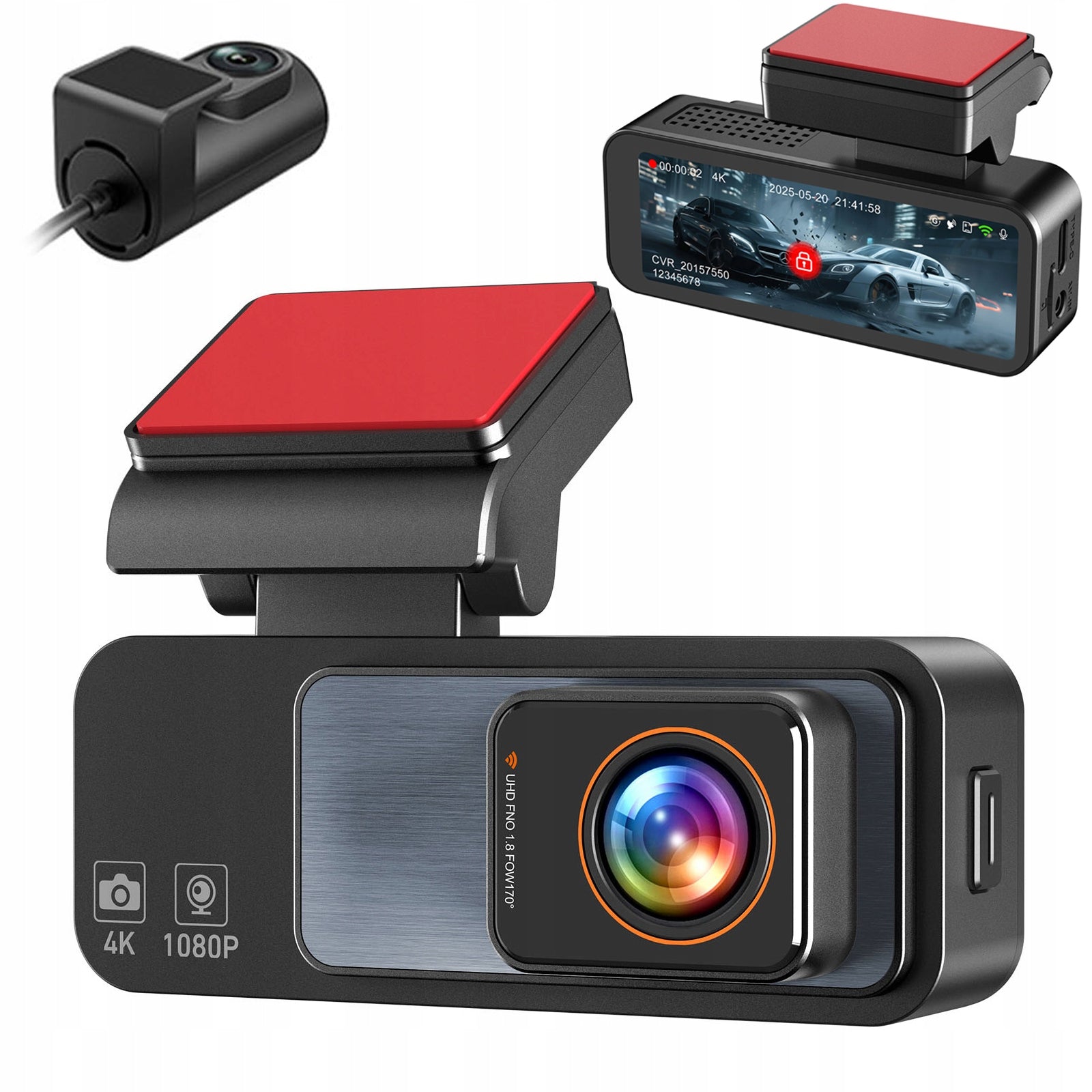 DASHCAM VIDEO RECORDER 4K+FHD CMOS IMX335 G-SENSOR FRONT AND REAR VIEW