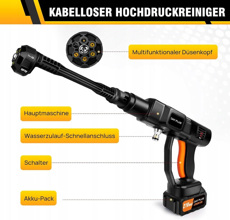 DAY PLUS Cordless Pressure Washer, 45 BAR Manufacturer code CIŚNIENIOWA MYJKA NA BATERIE ELEKTRYCZNA