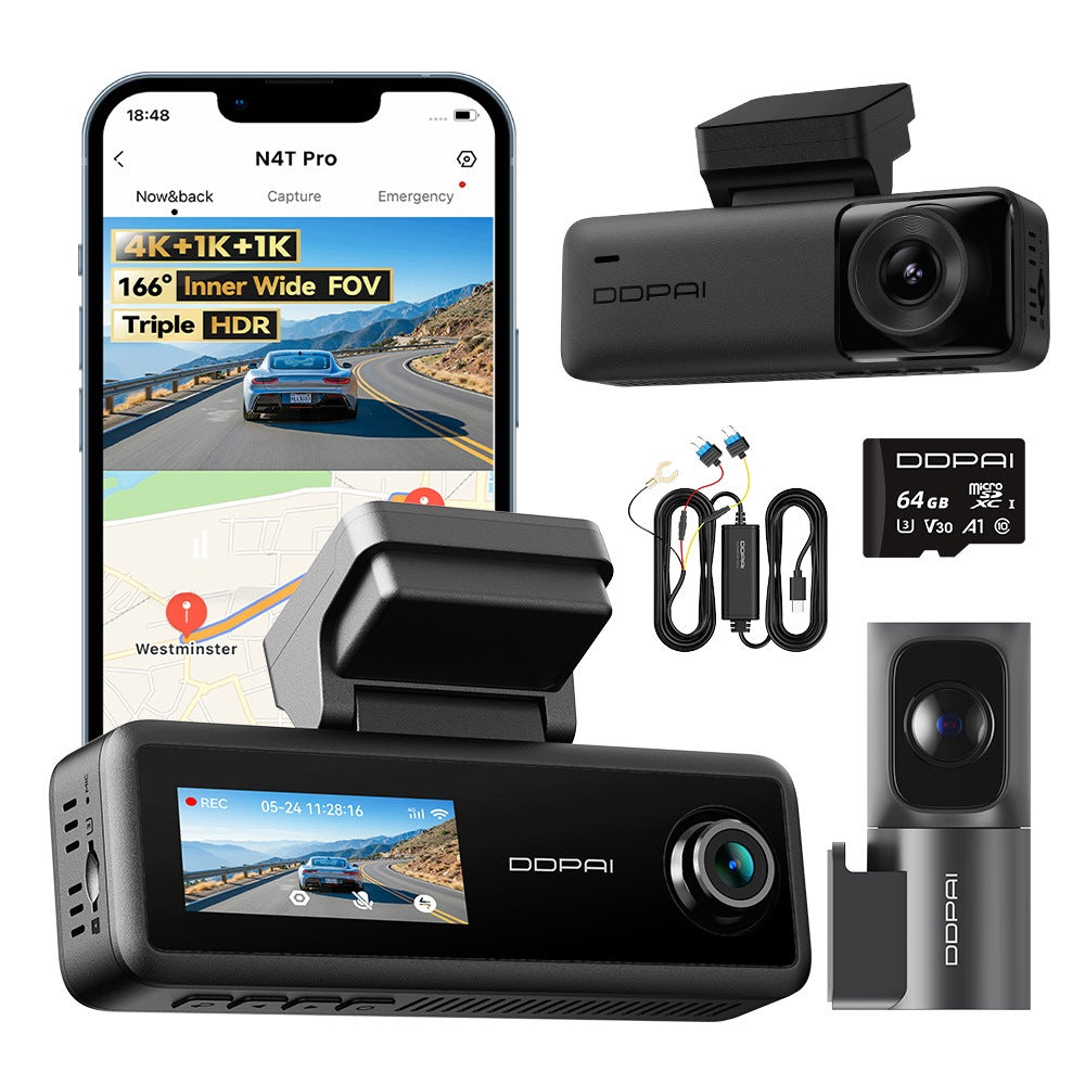 DDPAI N4T Pro VIDEO RECORDER 4K HDR 3-CHANNEL + HARDWIRE KIT+64GB
