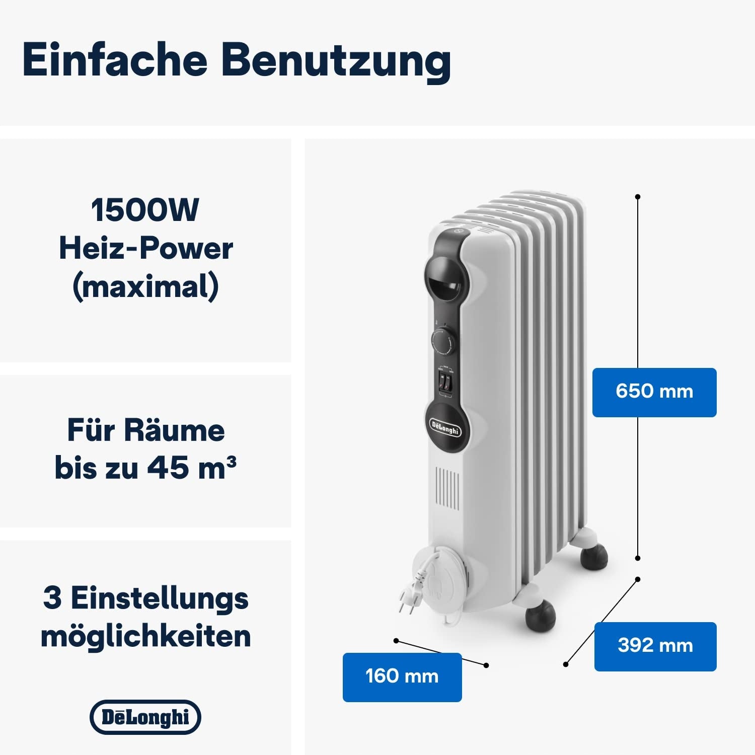 DE'LONGHI RadiaS TRRS0715 1500W Mobile Version 2 Oil Heater Brand De'Longhi