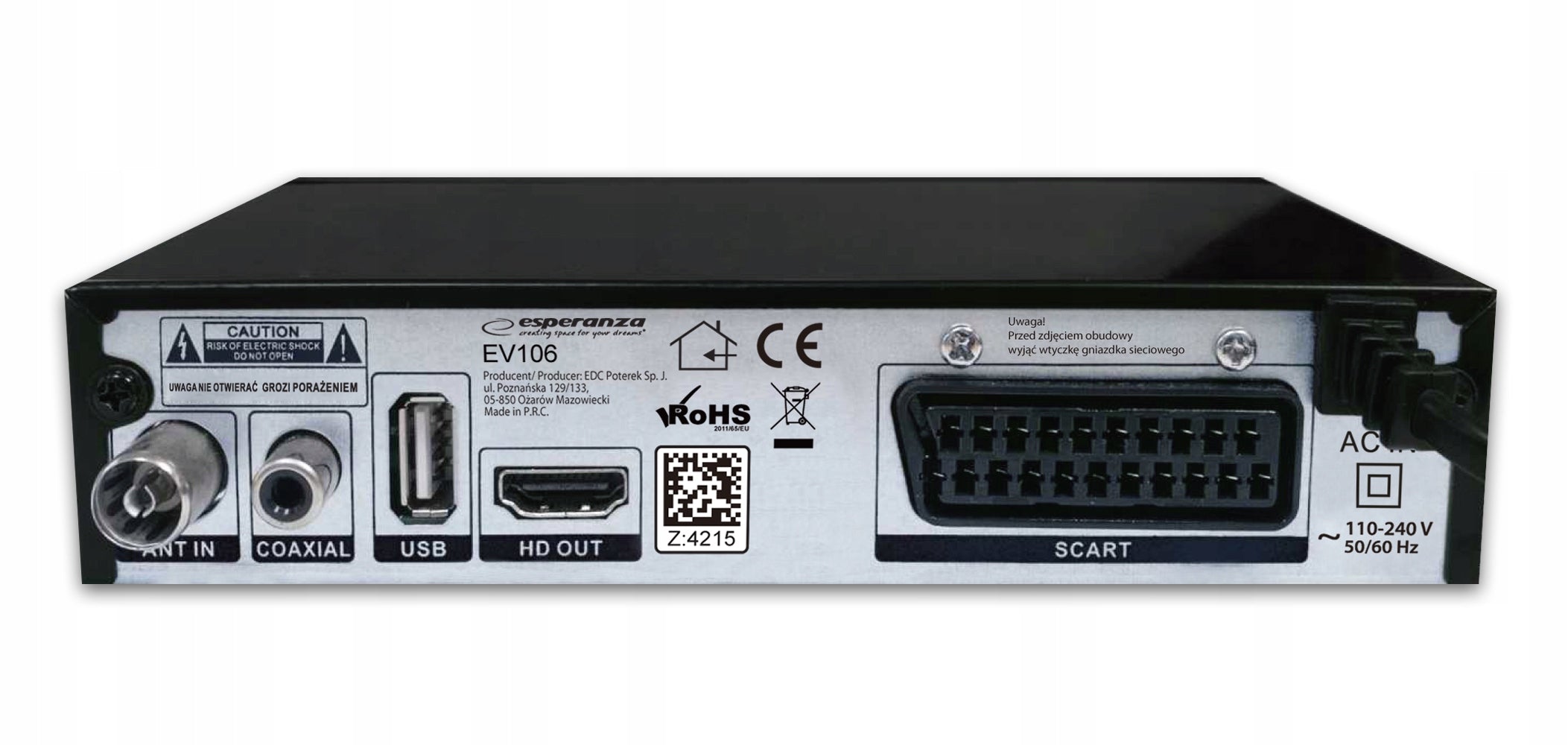 DECODER TERRESTRIAL TV TUNER HD DVB-T2 HEVC H.265 DISPLAY + REMOTE CONTROL Manufacturer code EV106R