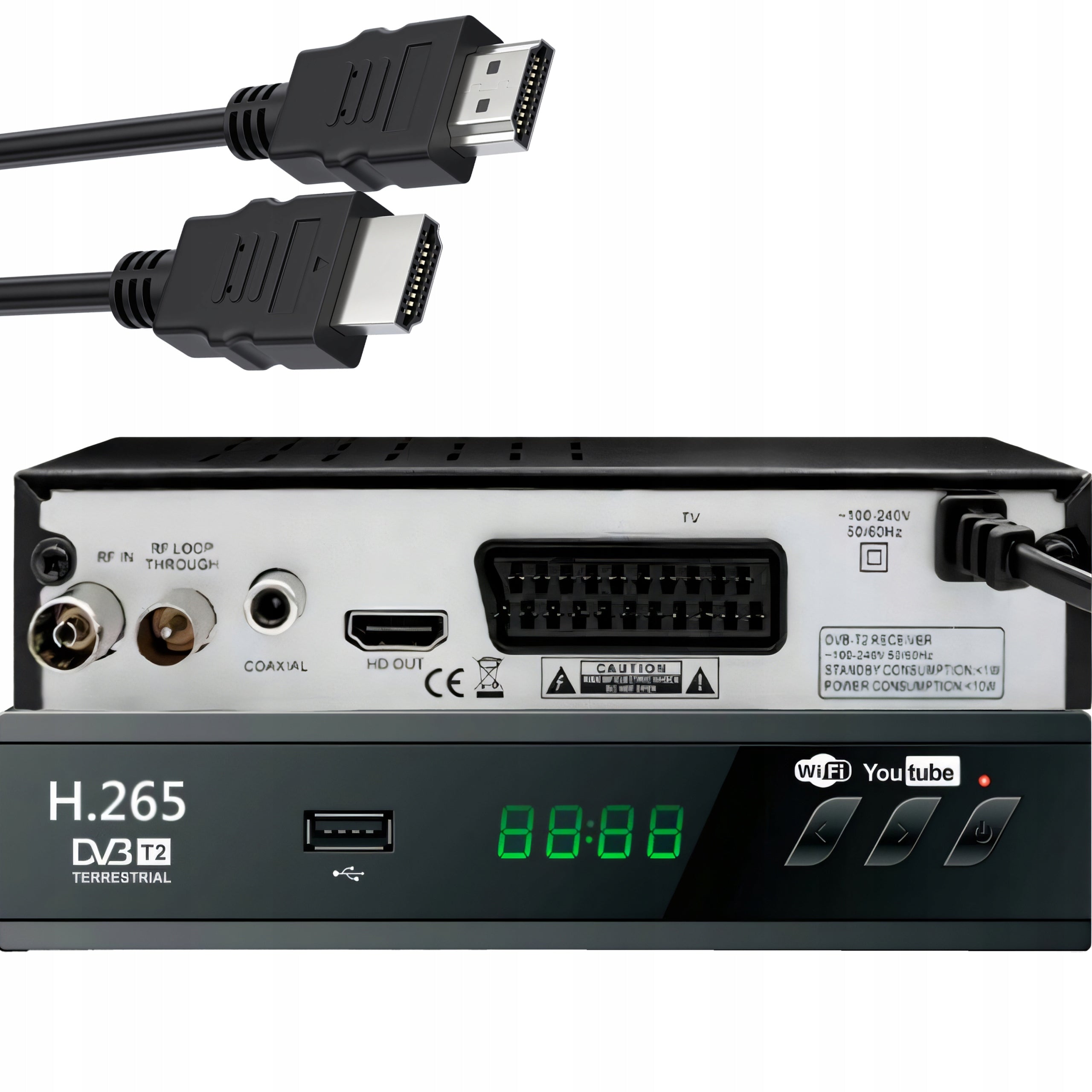 DECODER TERRESTRIAL TV TUNER USB 5V FULL HD DVB-T2 ANTENNA REMOTE CONTROL + HDMI CABLE Packaging status original
