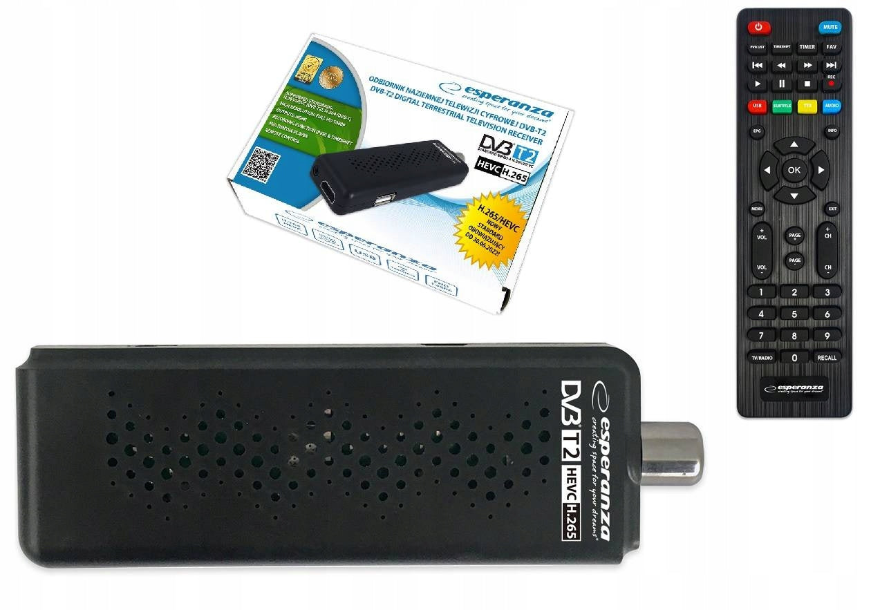 DECODER TUNER HD DVB-T2 HEVC H.265 MINI STICK REMOTE CONTROL TERRESTRIAL TV