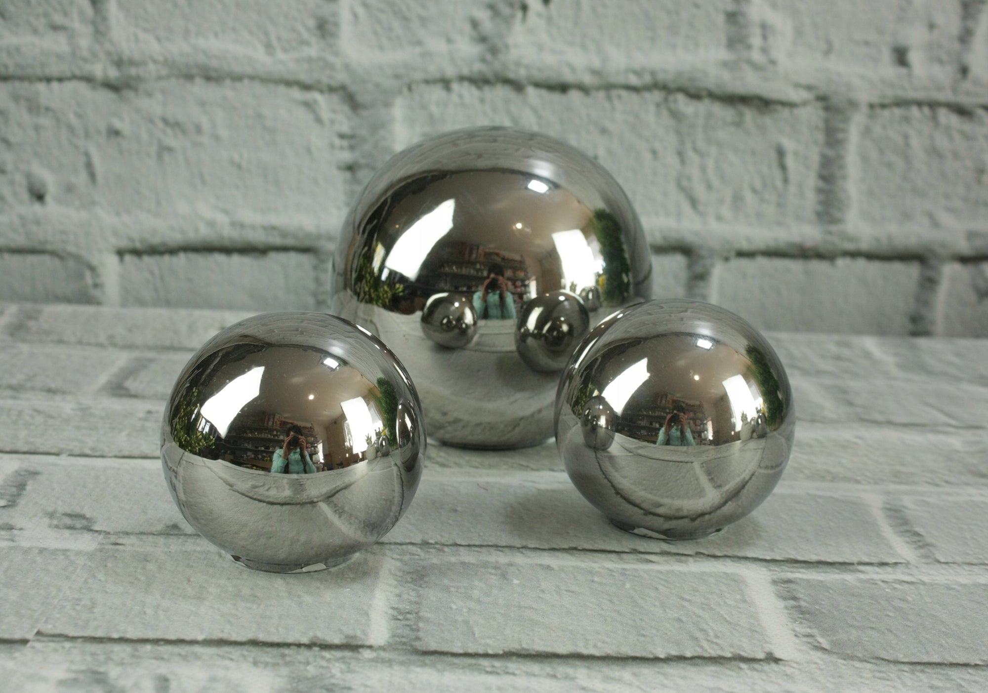 DECORATIVE BALL Polnix Ceramic Sculpture Silver Shiny 9 cm Type sculpture (figure)