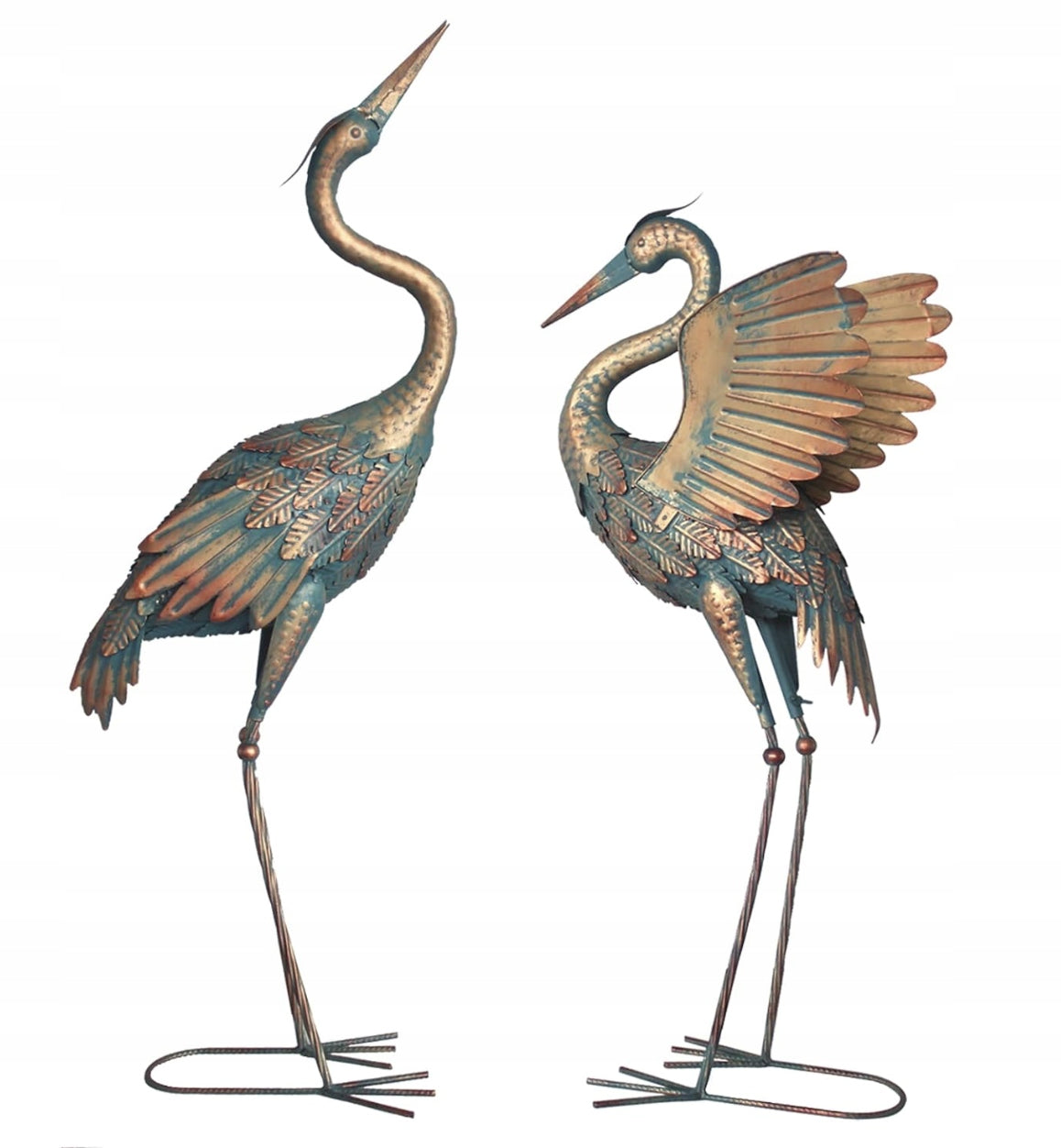 DECORATIVE CRANE FIGURES RUSTIC ACCENT FOR GARDEN (SET OF 2)