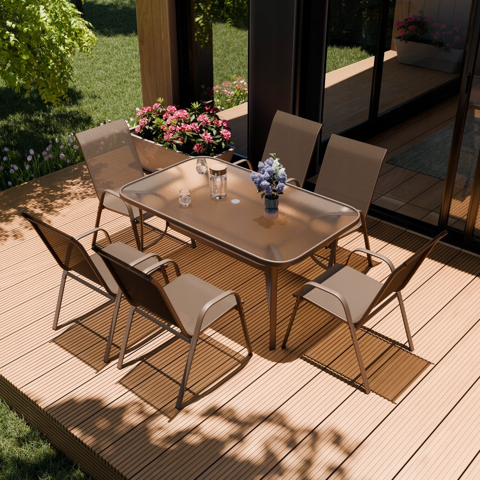 DECORATIVE GARDEN FURNITURE SET 1XTABLE 6XCHAIR KINDLY BROWN ZENJOY Manufacturer ZENJOY