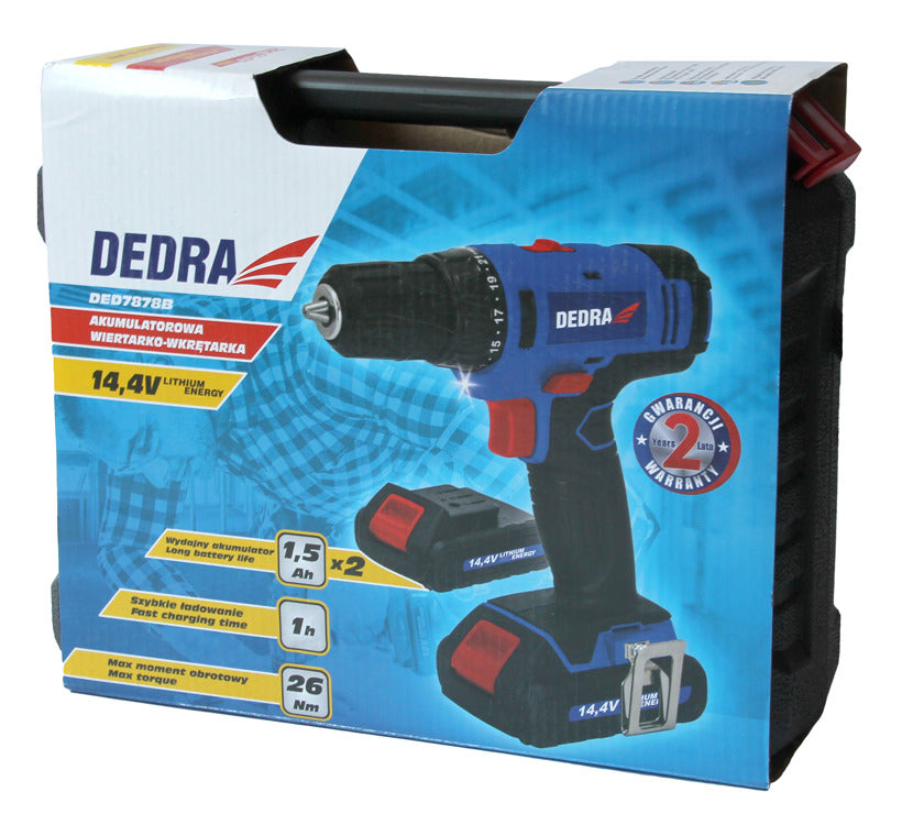 DEDRA DED7878B Drilling machine in 2aku case. Additional information extra battery included transportation box included