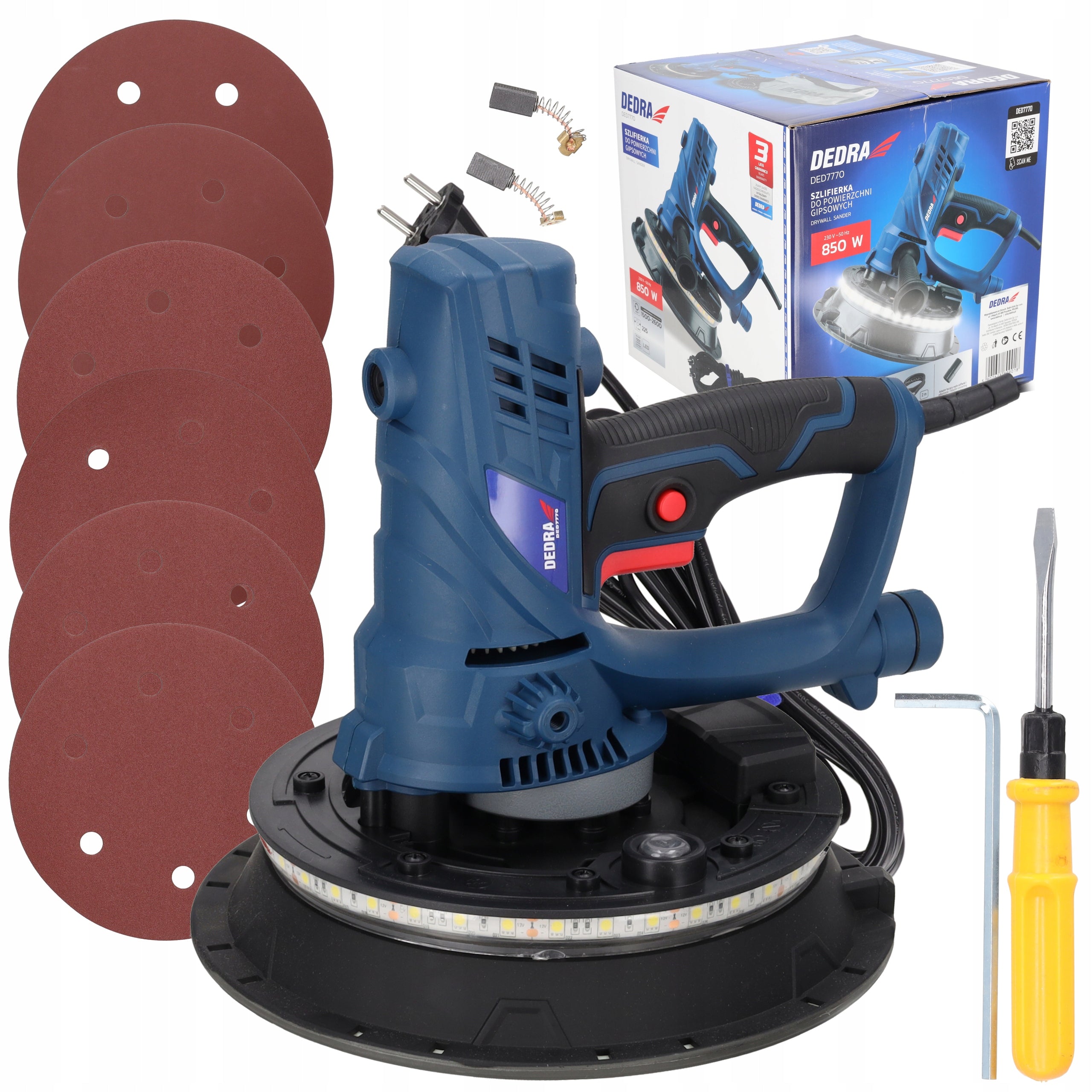 DEDRA Short gypsum sander 850W with LED lighting 225mm DED7770