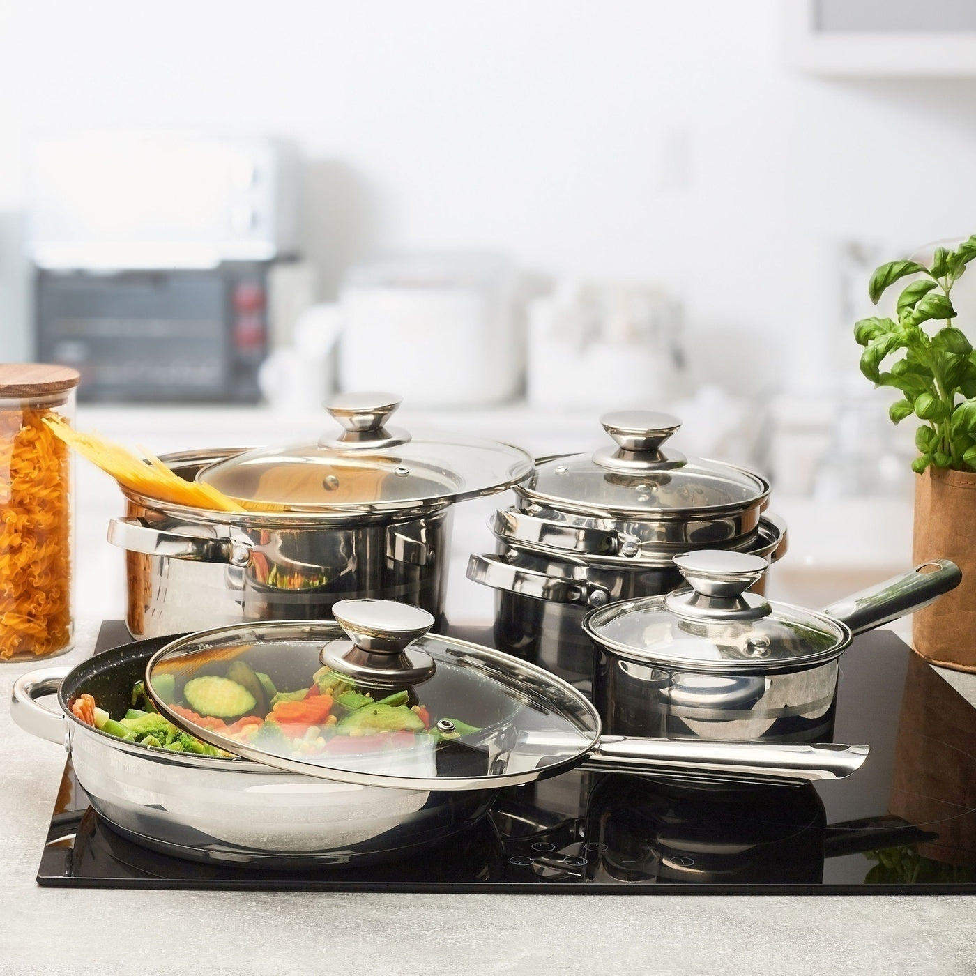 DEEP PAN POT SET with LID INDUCTION Konighoffer Soler 10el Color silver
