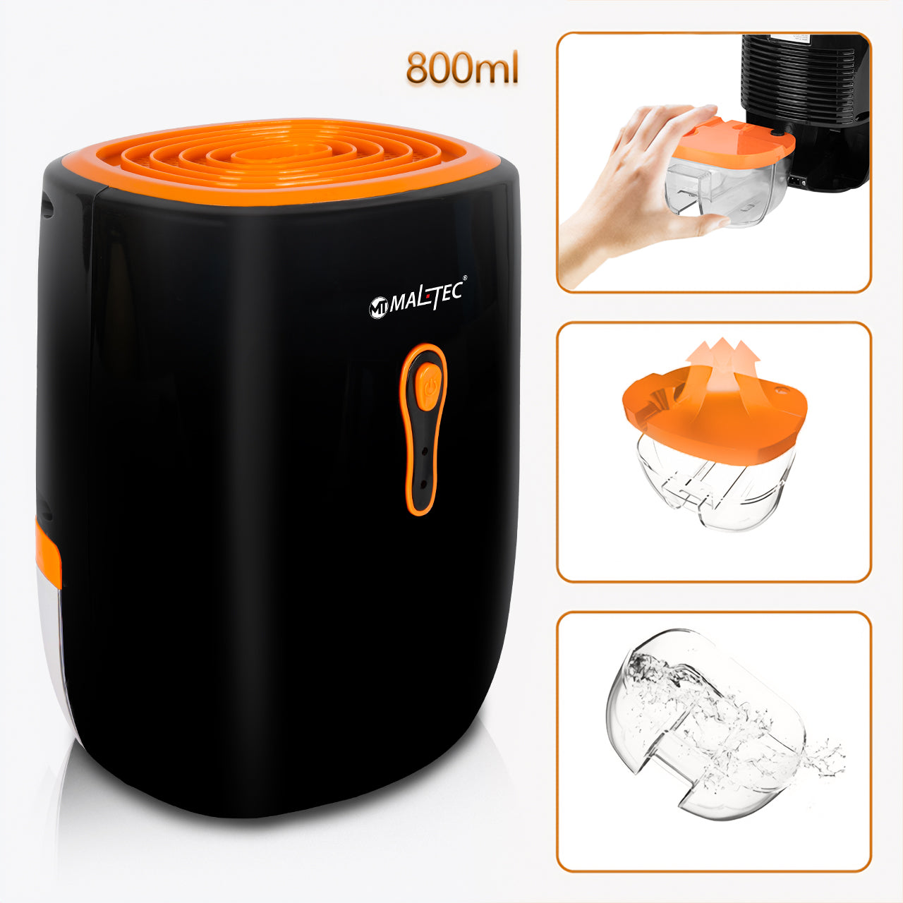 DEHUMIDIFIER MOISTURE ABSORBER QUIET EFFICIENT MALTEC 0,8L BLACK Dominant color black