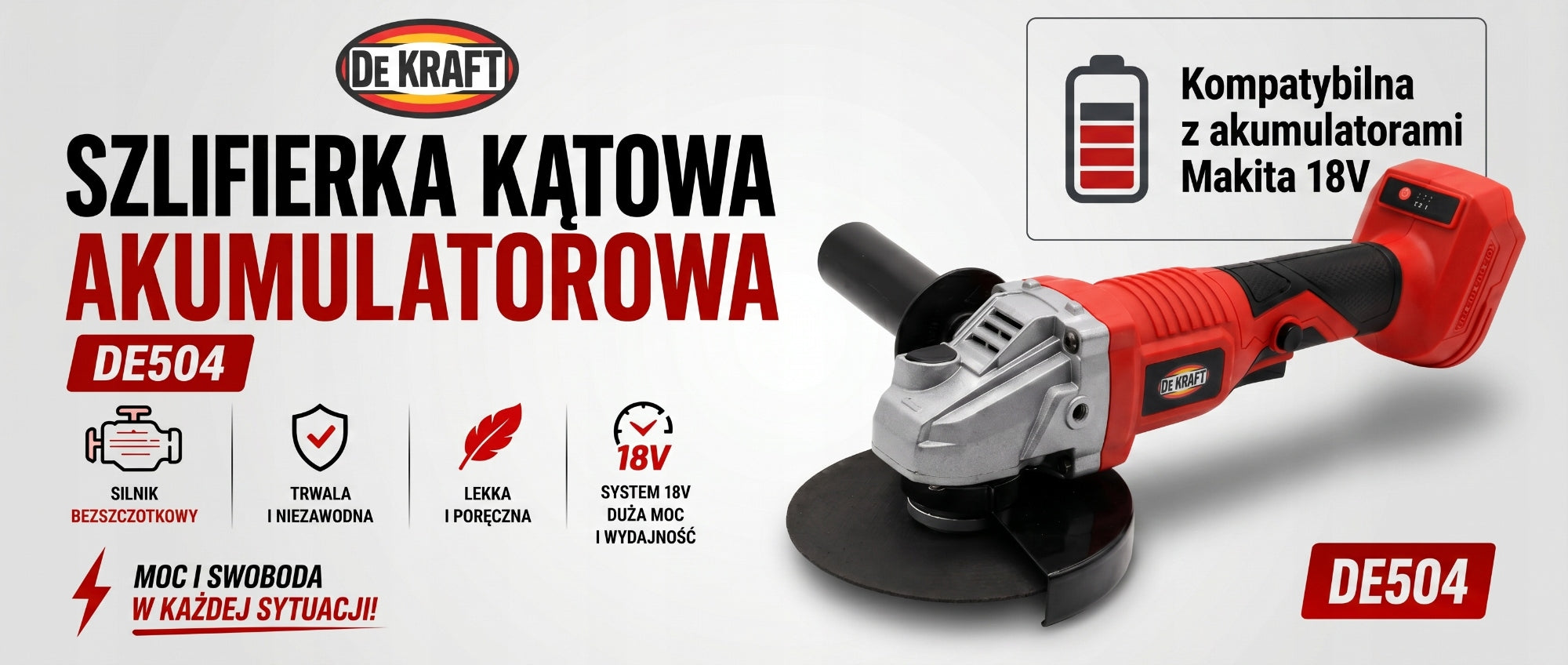 DEKRAFT 18V DE504 125mm ANGLE GRINDER / AKU HANDLE - Makita LXT 18V / Packaging status original