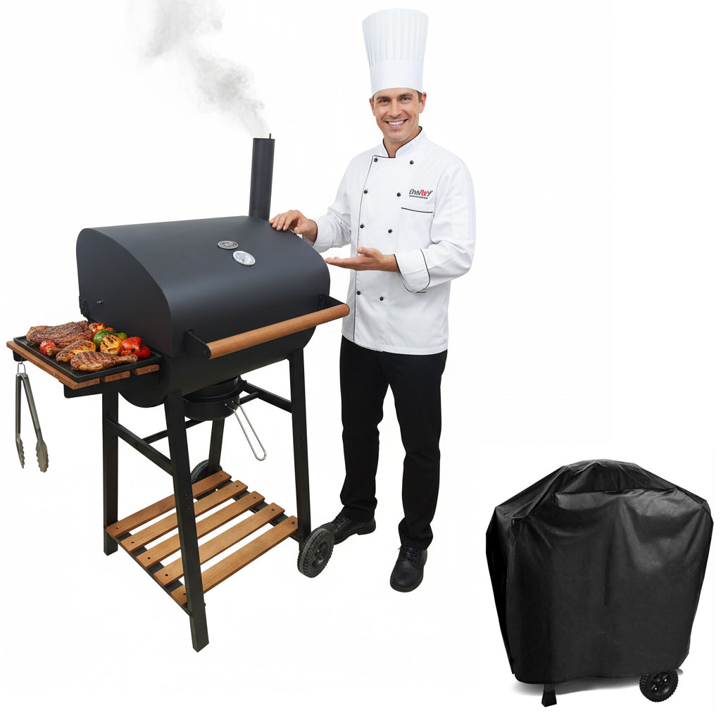 DEKRAFT CHARCOAL GRILL WITH CAST IRON GRATE ASHTRAY - CHIMNEY COVER