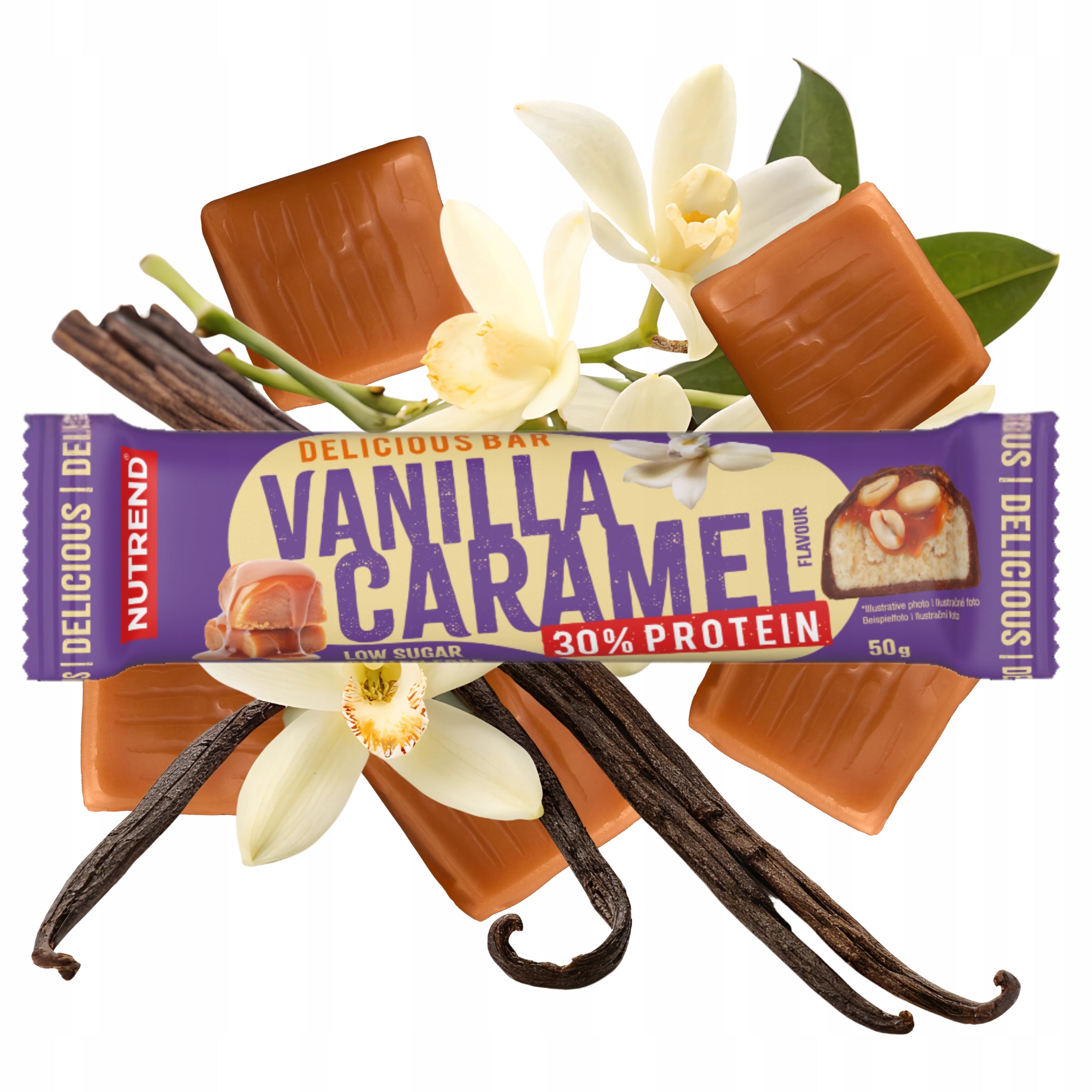 DELICIOUS BAR, 50 g vanilla+caramel Expiration date at least 1 month from the date of purchase