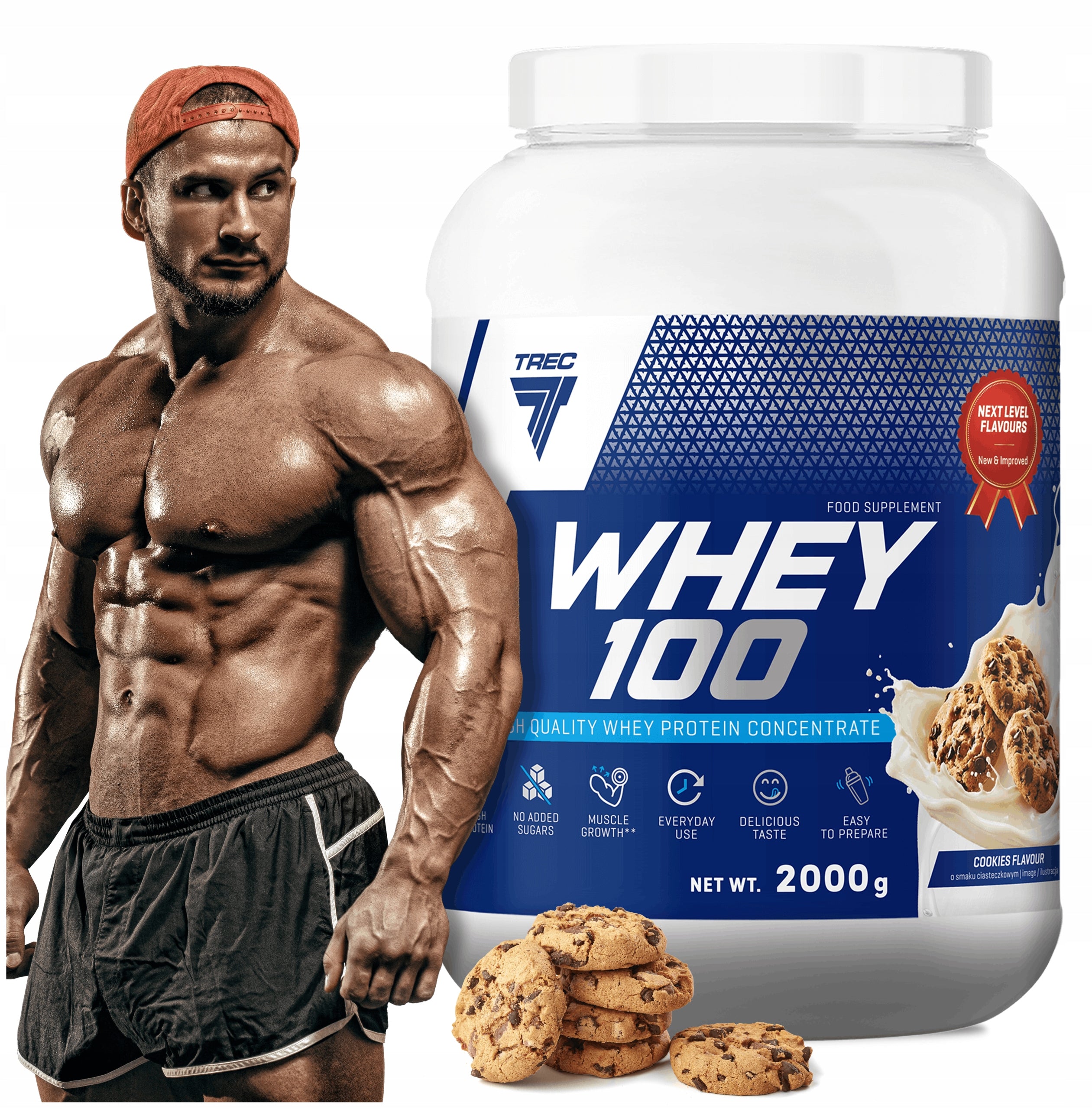 DELICIOUS WPC WHEY PROTEIN Trec Whey 100 2000g PROTEINS MUSCLES FOR MASS