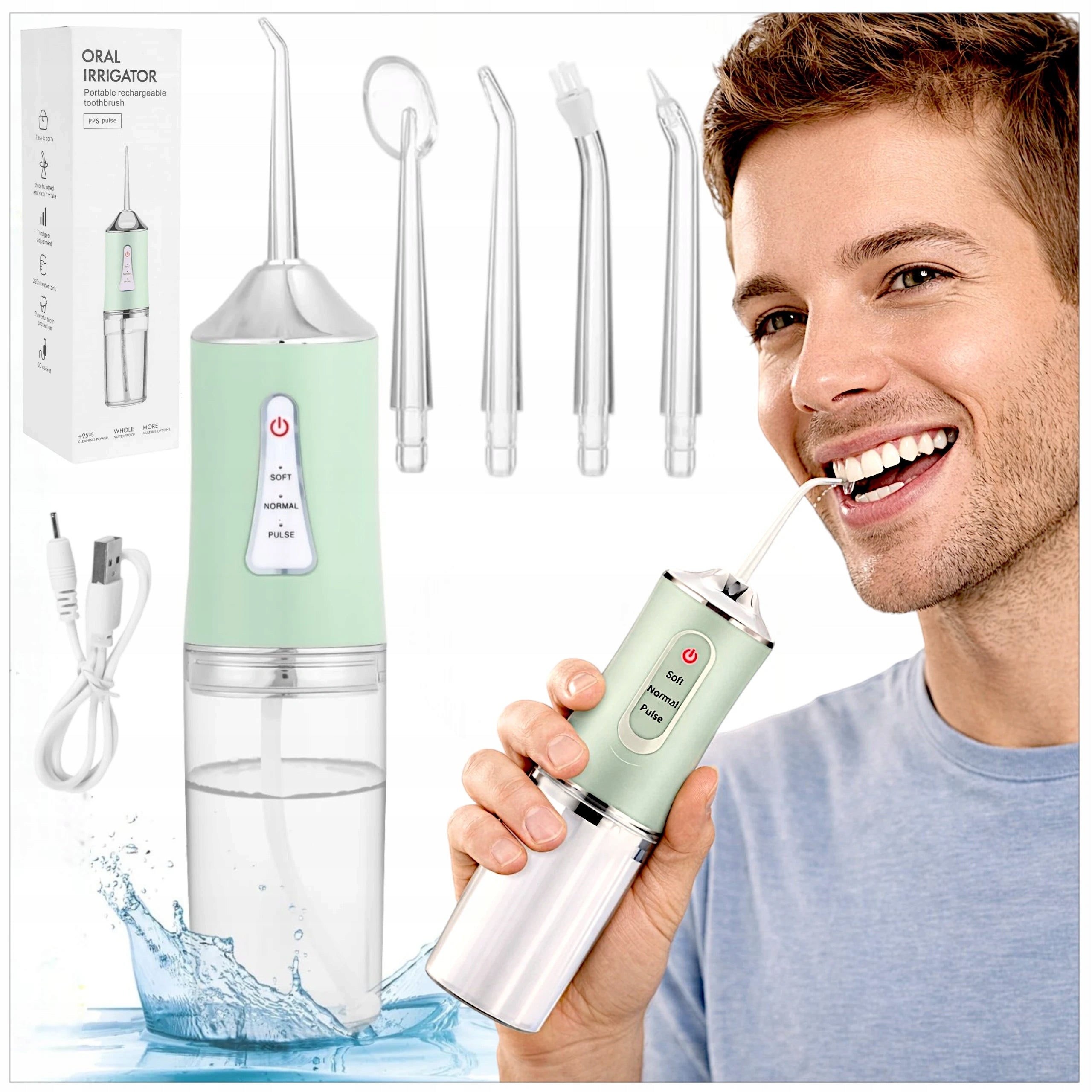 DENTAL IRRIGATOR WIRELESS STRONG 4 NOZZLES 3 MODES 220 ml