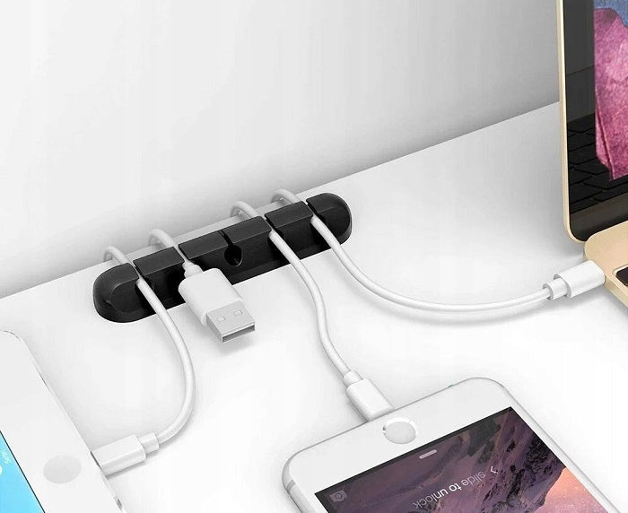 DESK CABLE ORGANIZER 116X23X14 MM ADHESIVE HOLDER Color black
