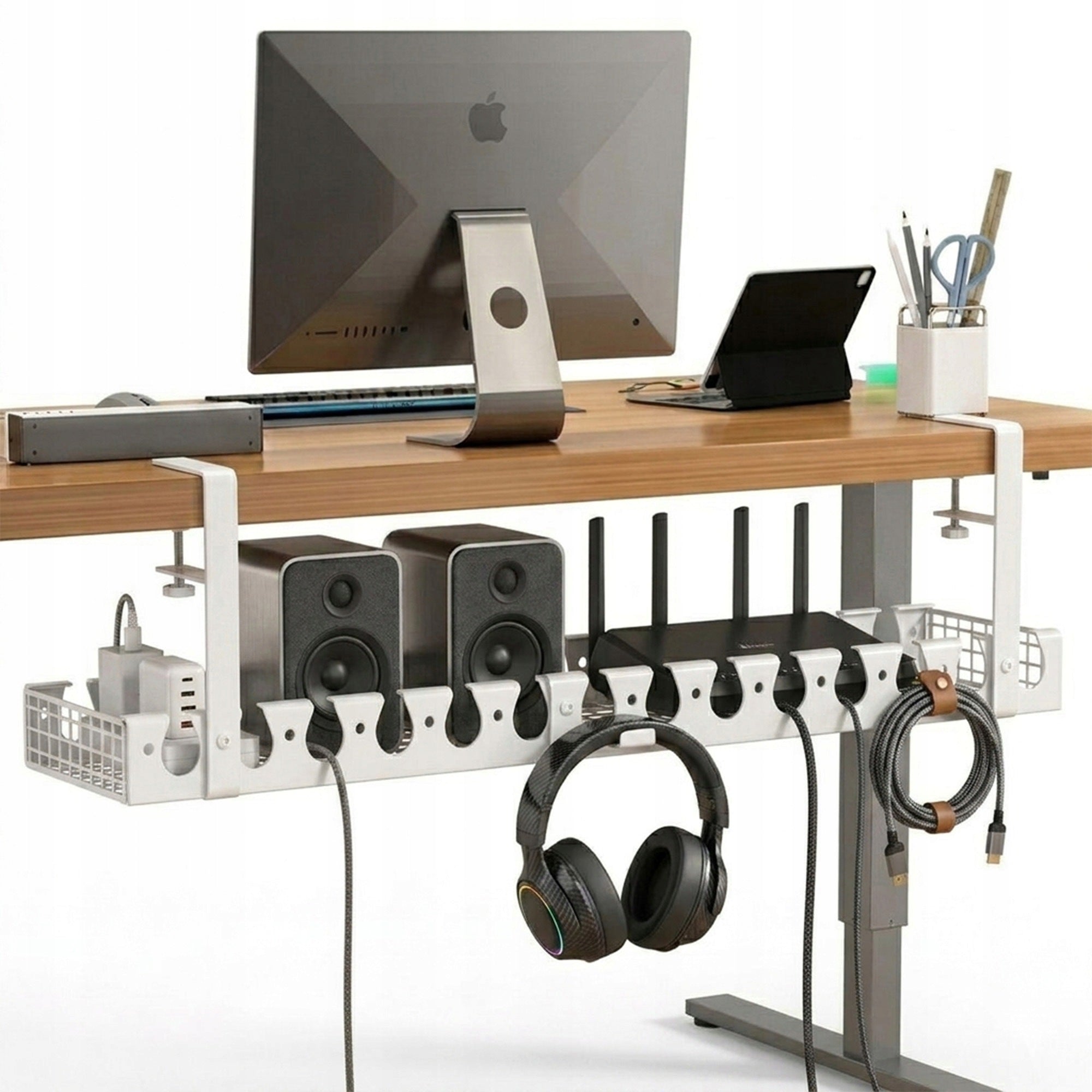 DESK CABLE ORGANIZER ADJUSTABLE CABLE SHELF STRIP GRILLE