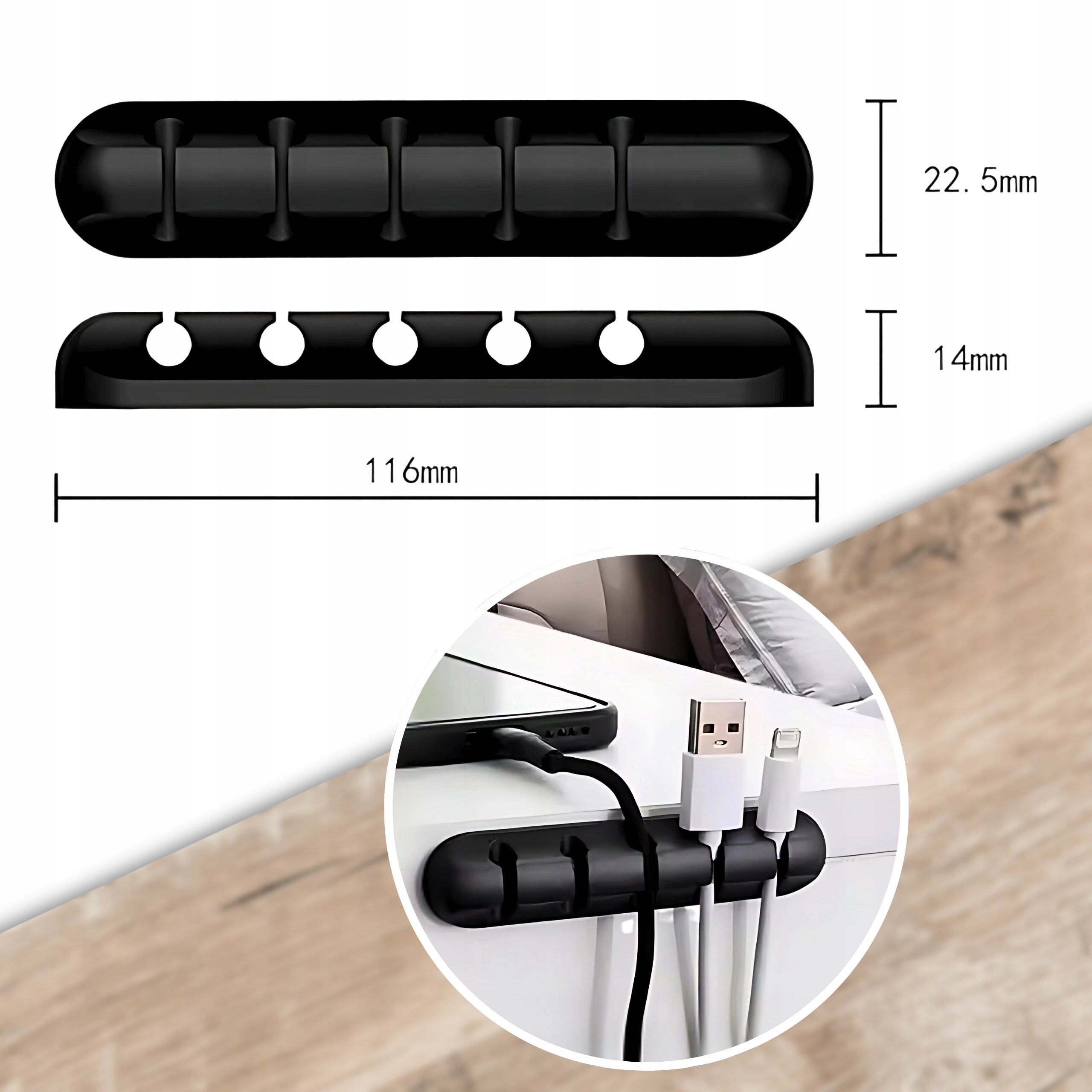 DESK CABLE ORGANIZER GLUE HOLDER BLACK FOR 5IN1 DESK WIRES Manufacturer code ORGANIZER NA KABLE UCHWYT SAMOPRZYLEPNY