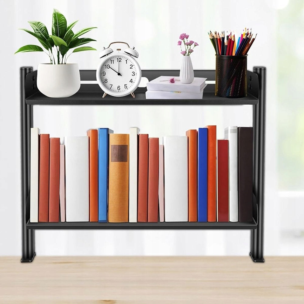 DESK EXTENSION SHELF ADJUSTMENT SPACETRONIK ORGANIZER BOOKCASE 2-TIER Furniture color black