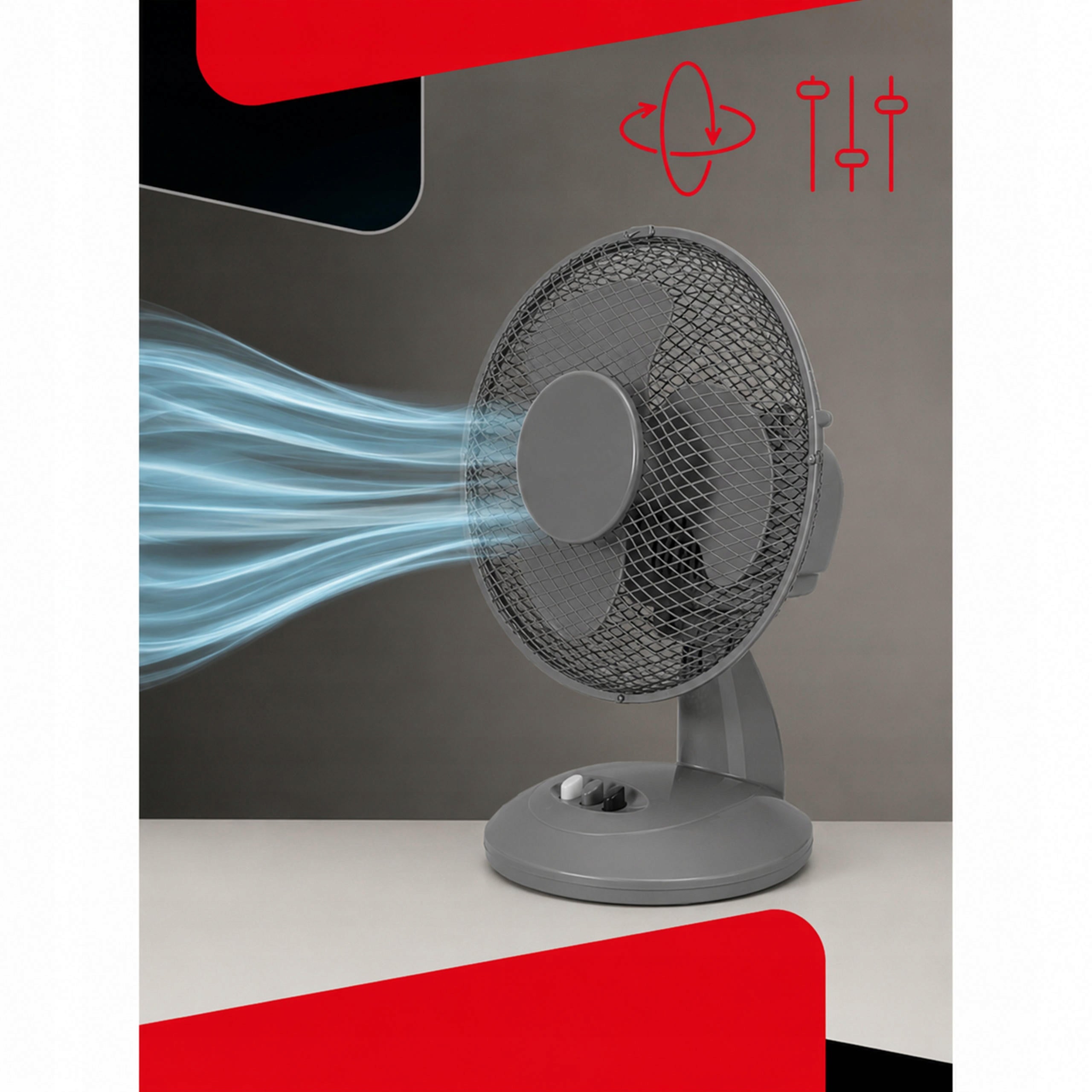 DESK FAN STANDING WINDMILL QUIET STRONG BLACK PROPELLER DIAMETER 23cm Brand Kaspar