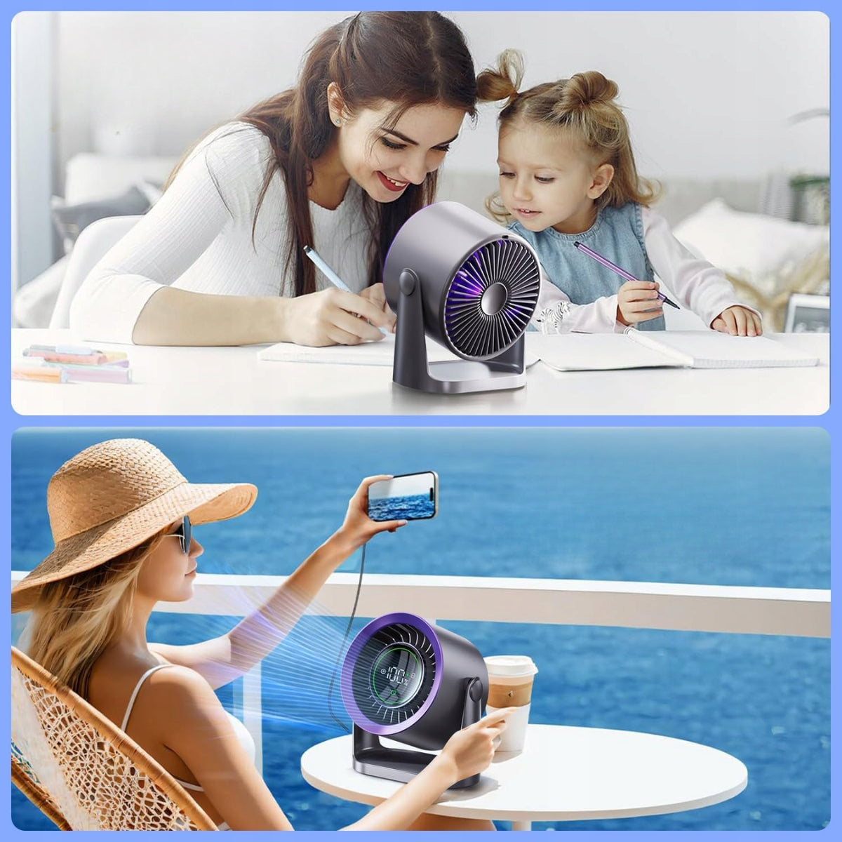 DESK FAN TABLE WINDMILL Rechargeable LCD 100modes powerful quiet Model DTS3420